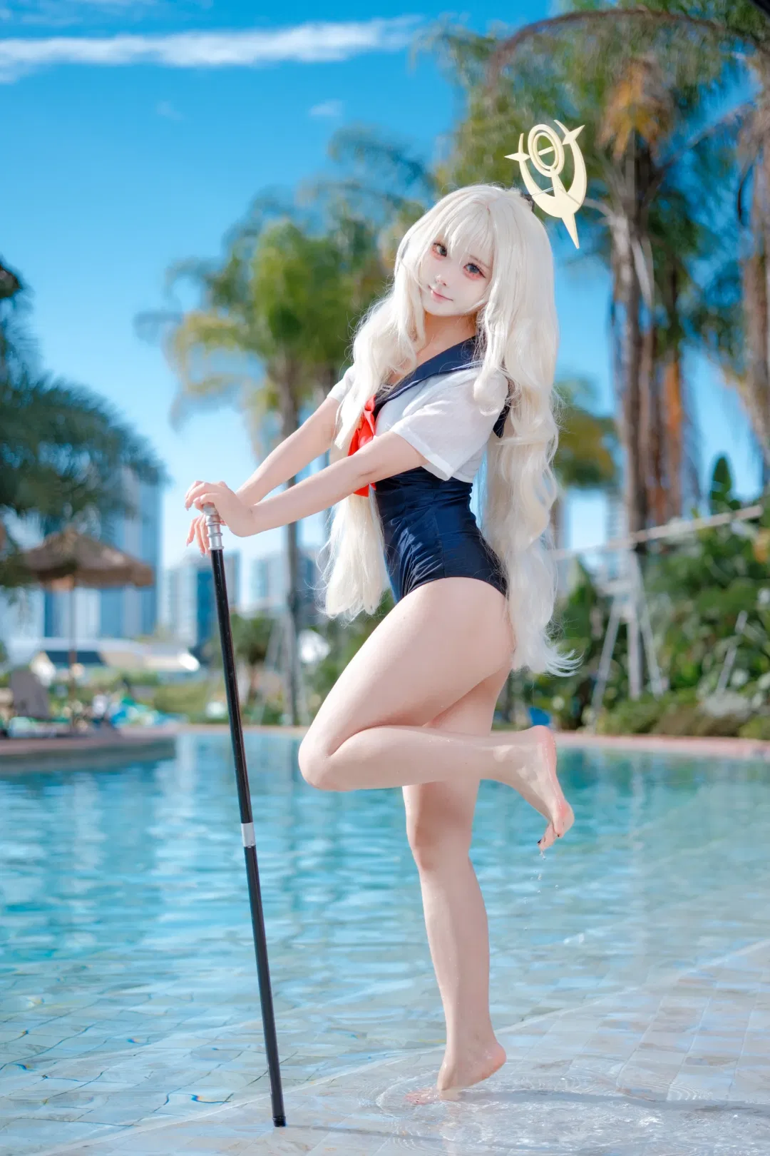 【笑面教授cos】蔚蓝档案夏日泳池的水手服造型