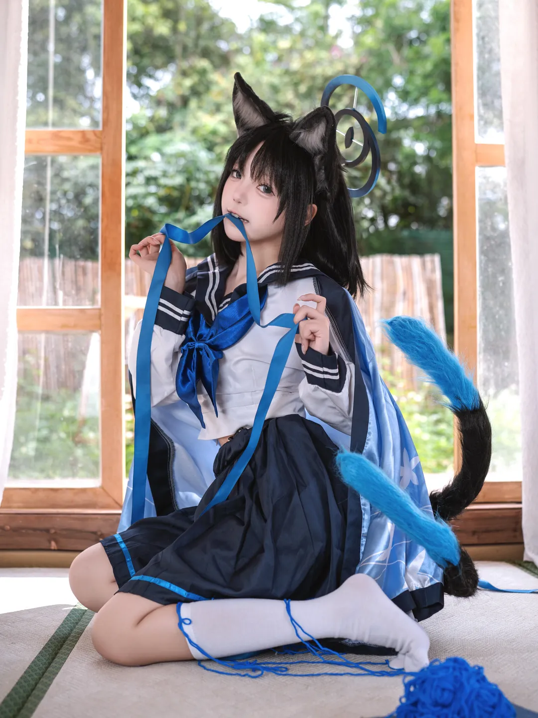 【桐生桔梗cos】蔚藍檔案 雨天門廊下的別樣清冷與軟萌 - 第 2 張
