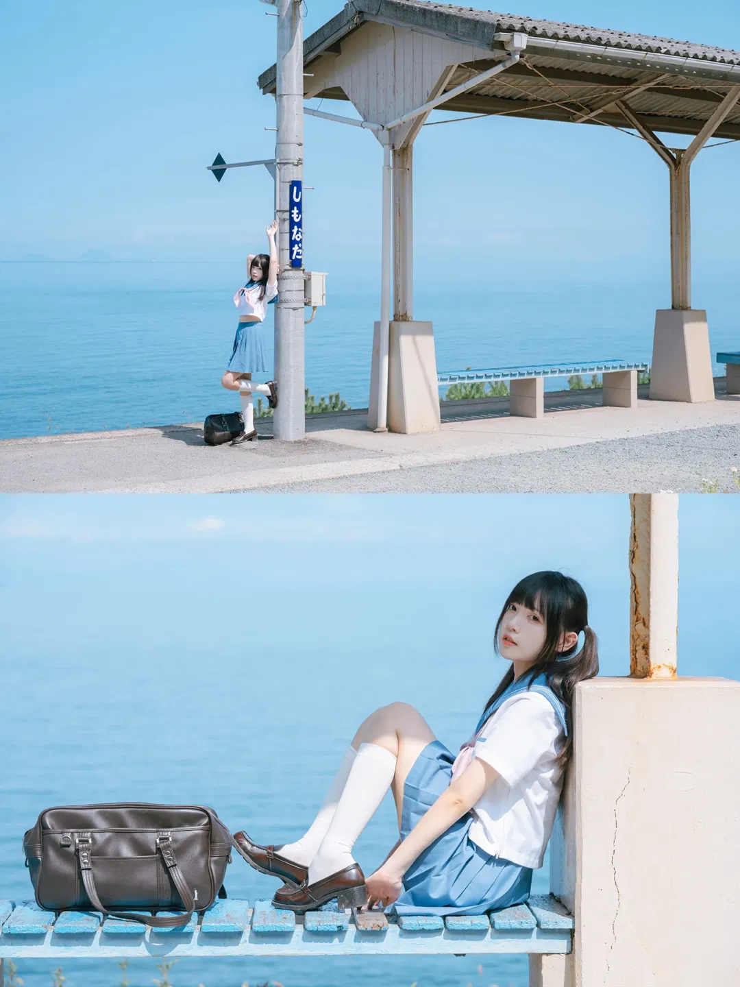 夏日JK制服写真，伊予下灘的海边车站太出片了 - 第 1 张