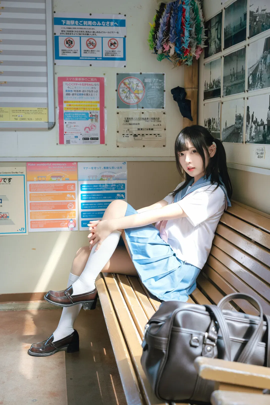 夏日JK制服写真，伊予下灘的海边车站太出片了 - 第 14 张