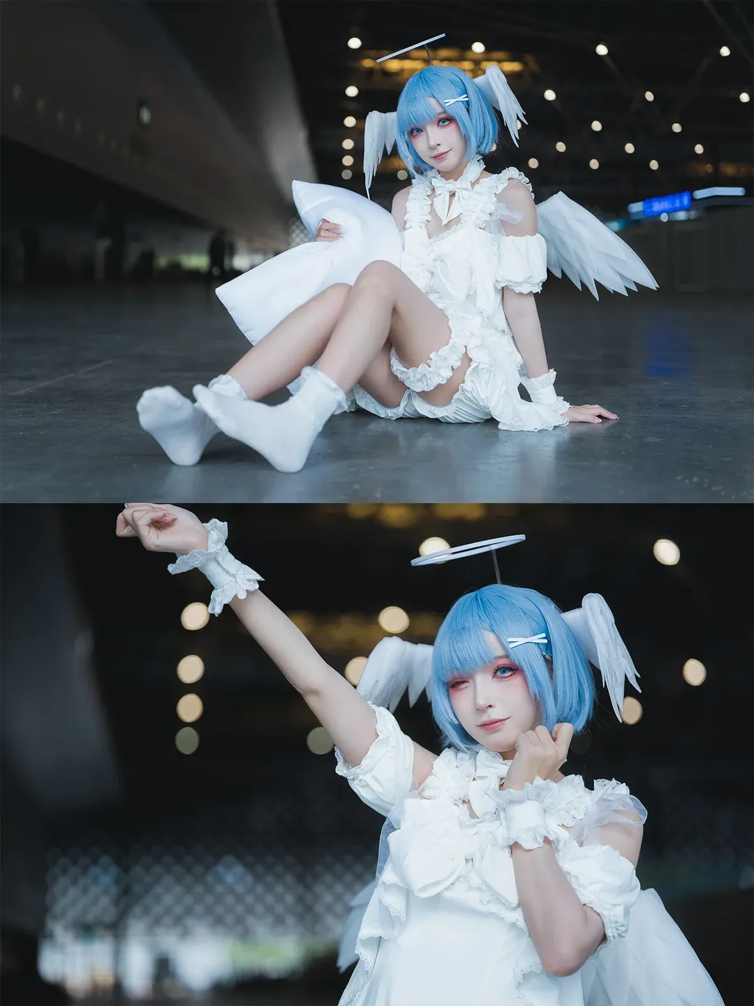 【雷姆cos】上海PI展大落地窗前，枕着光影的白裙蓝发少女 - 第 11 张