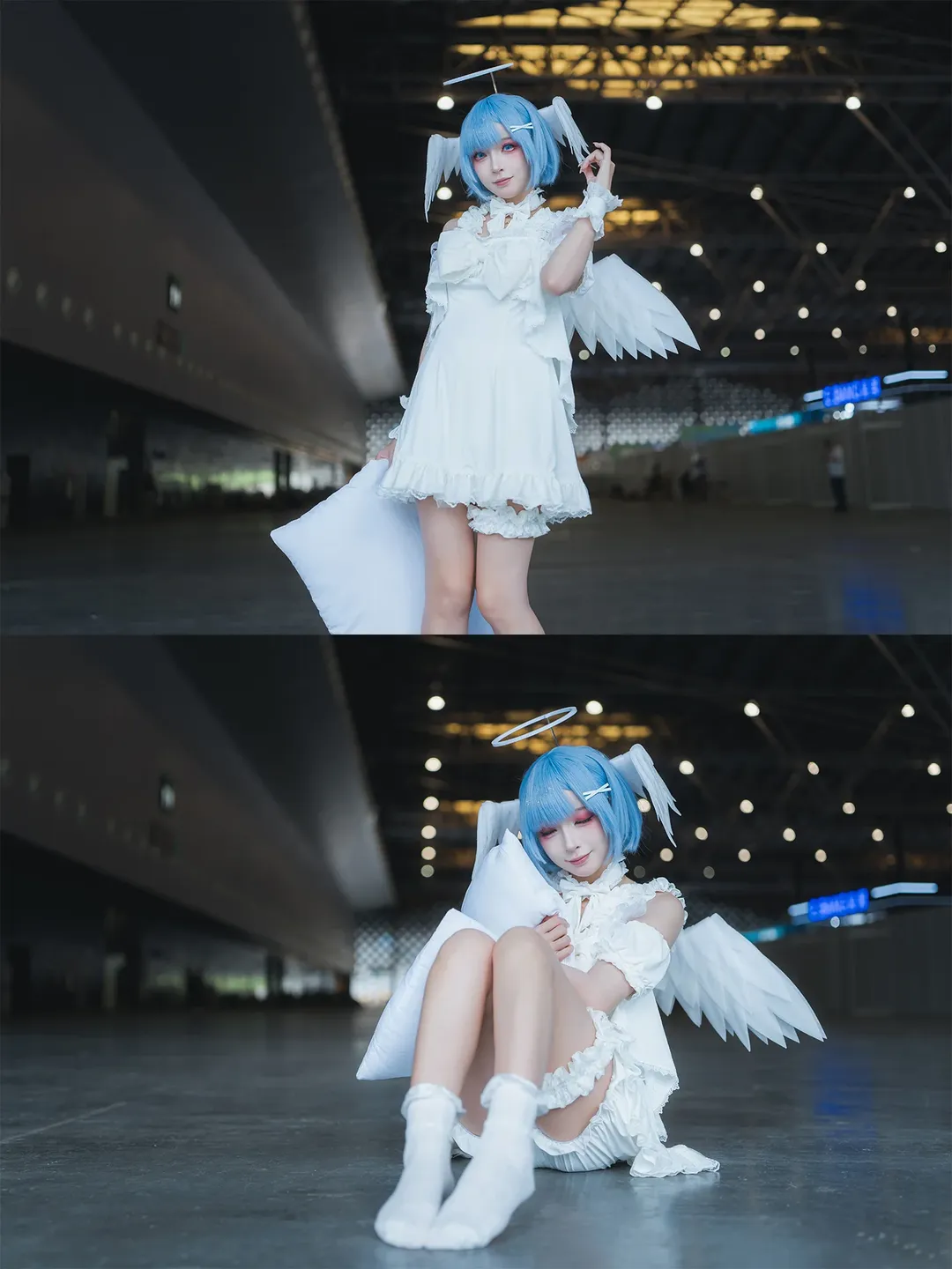 【雷姆cos】上海PI展大落地窗前，枕着光影的白裙蓝发少女 - 第 14 张