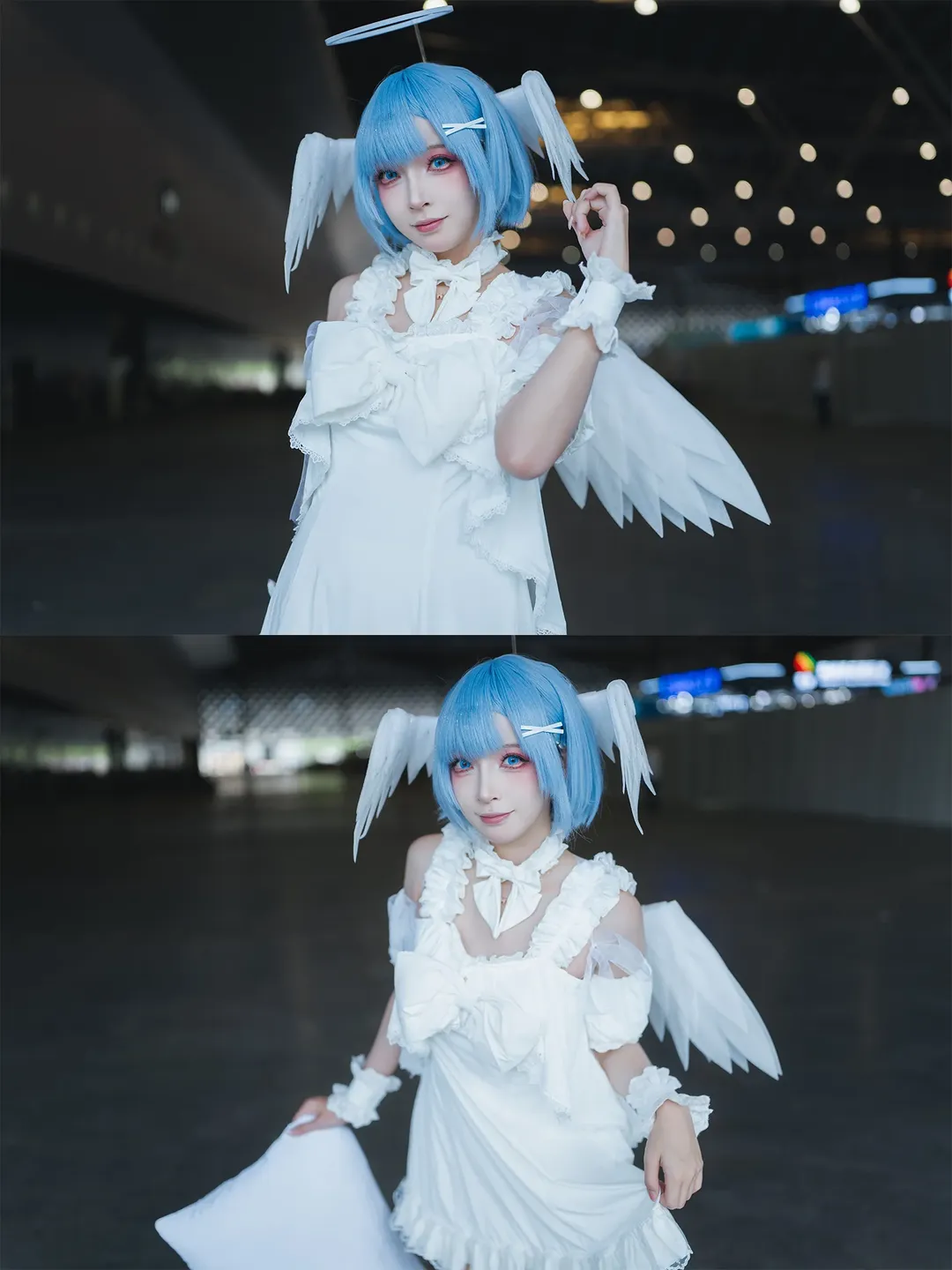 【雷姆cos】上海PI展大落地窗前，枕着光影的白裙蓝发少女 - 第 8 张