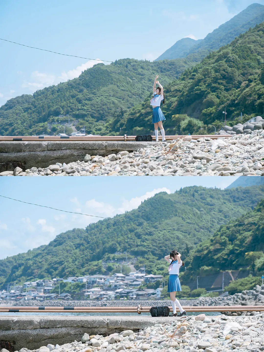 海邊水手服雙馬尾，正午頂光下的日系氛圍感寫真 - 第 13 張