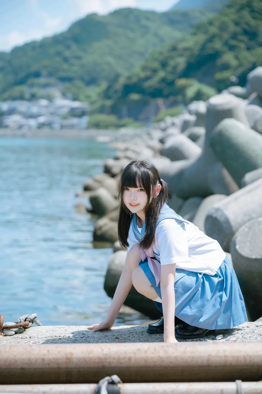 海邊水手服雙馬尾，正午頂光下的日系氛圍感寫真 - 第 14 張