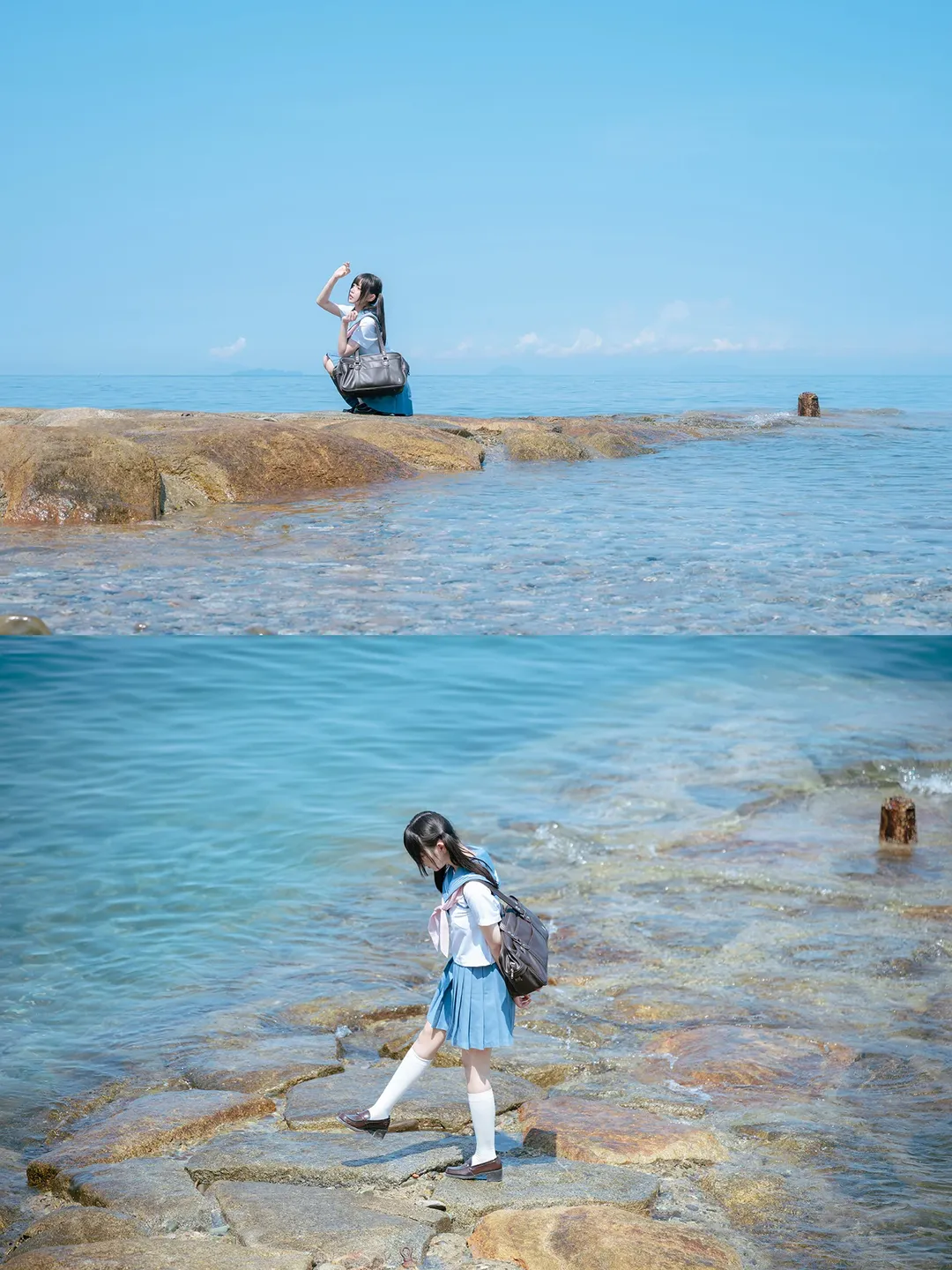 海邊水手服雙馬尾，正午頂光下的日系氛圍感寫真 - 第 18 張