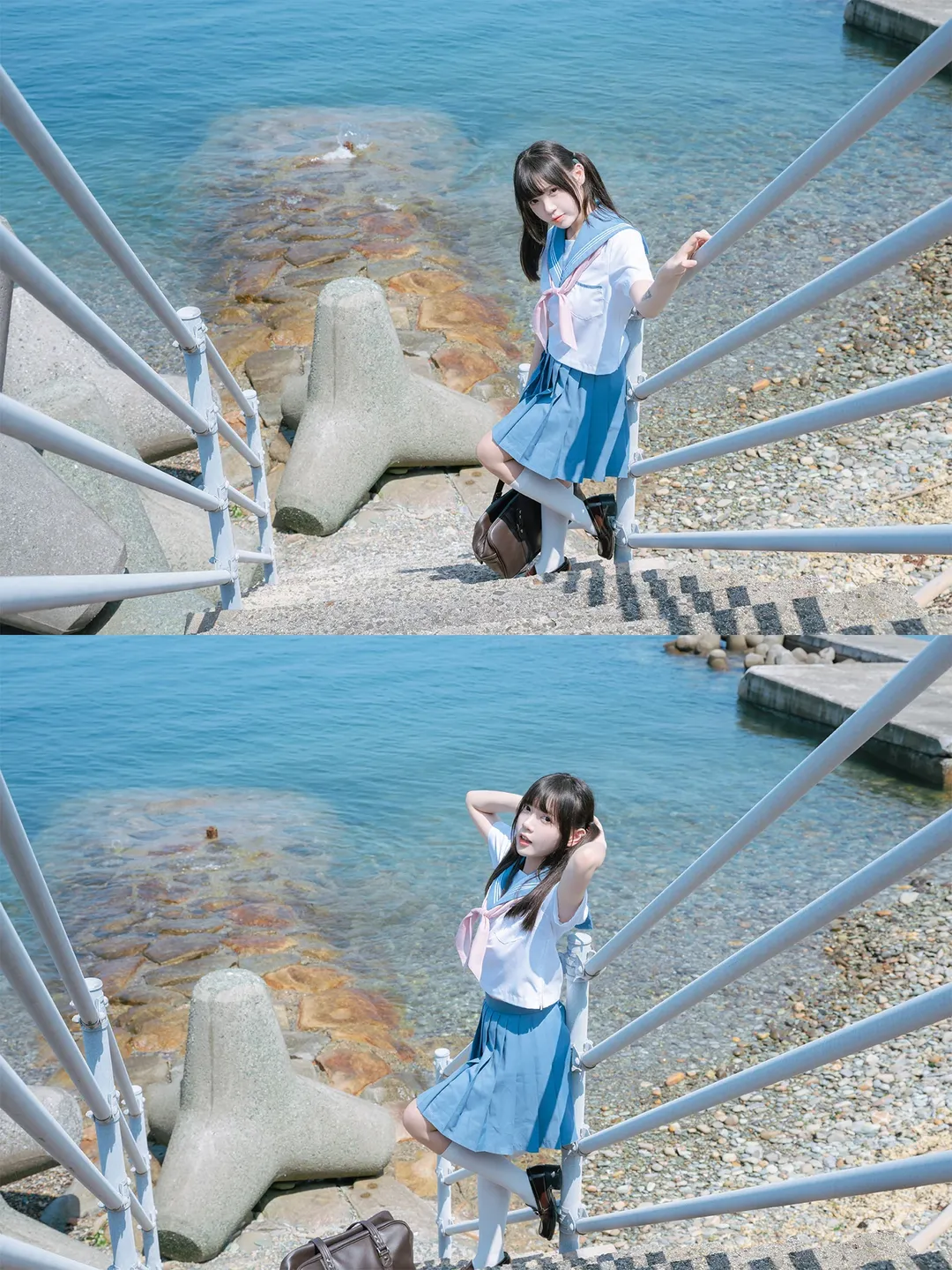 海邊水手服雙馬尾，正午頂光下的日系氛圍感寫真 - 第 5 張
