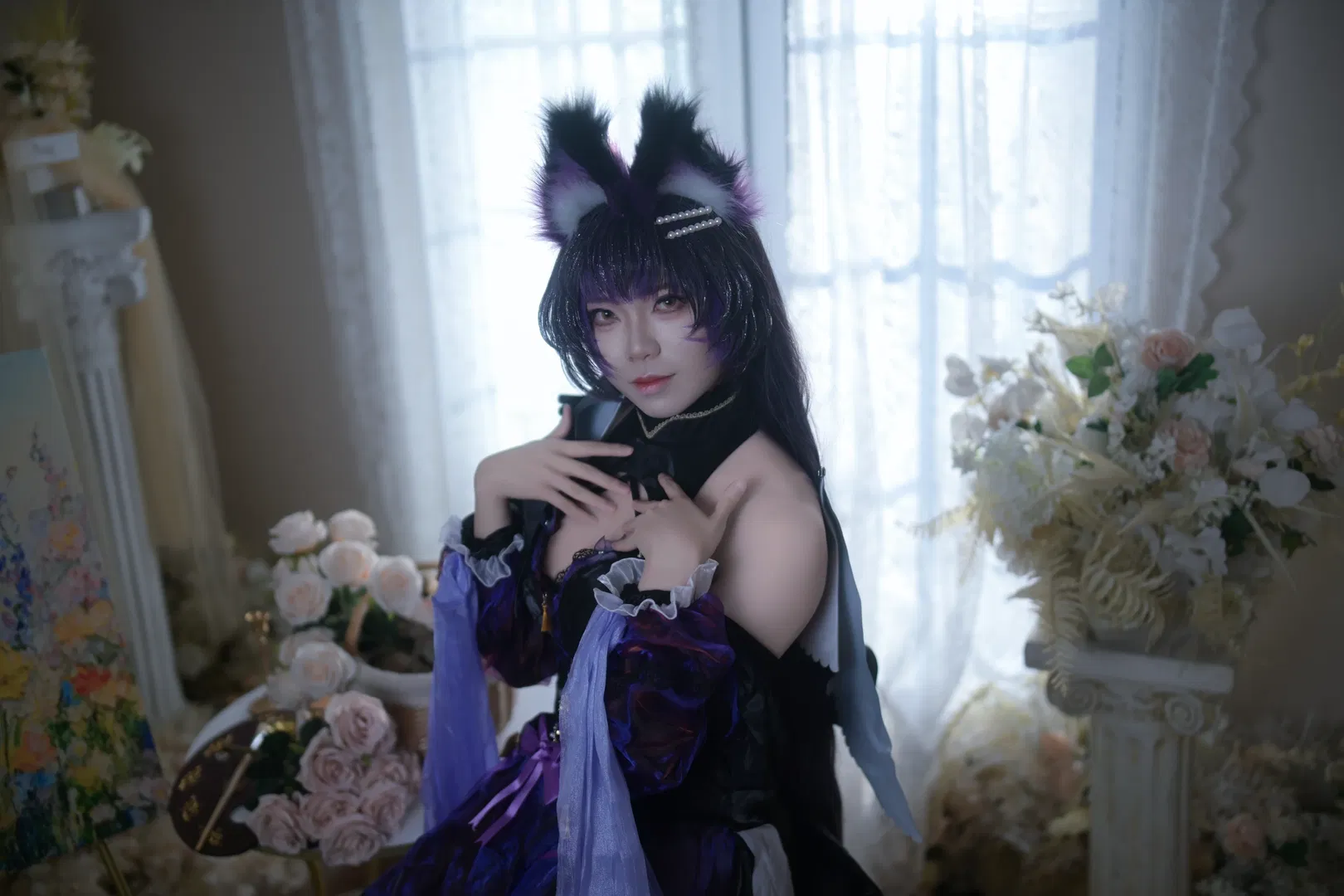 【武藏cos】碧藍航線戒指禮服，紫黑絲襪與獸耳的華麗碰撞 - 第 2 張