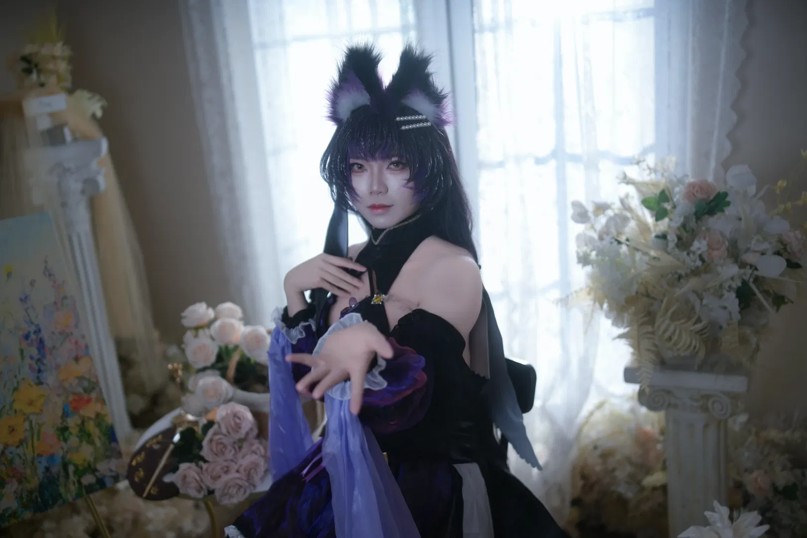 【武藏cos】碧藍航線戒指禮服，紫黑絲襪與獸耳的華麗碰撞 - 第 3 張