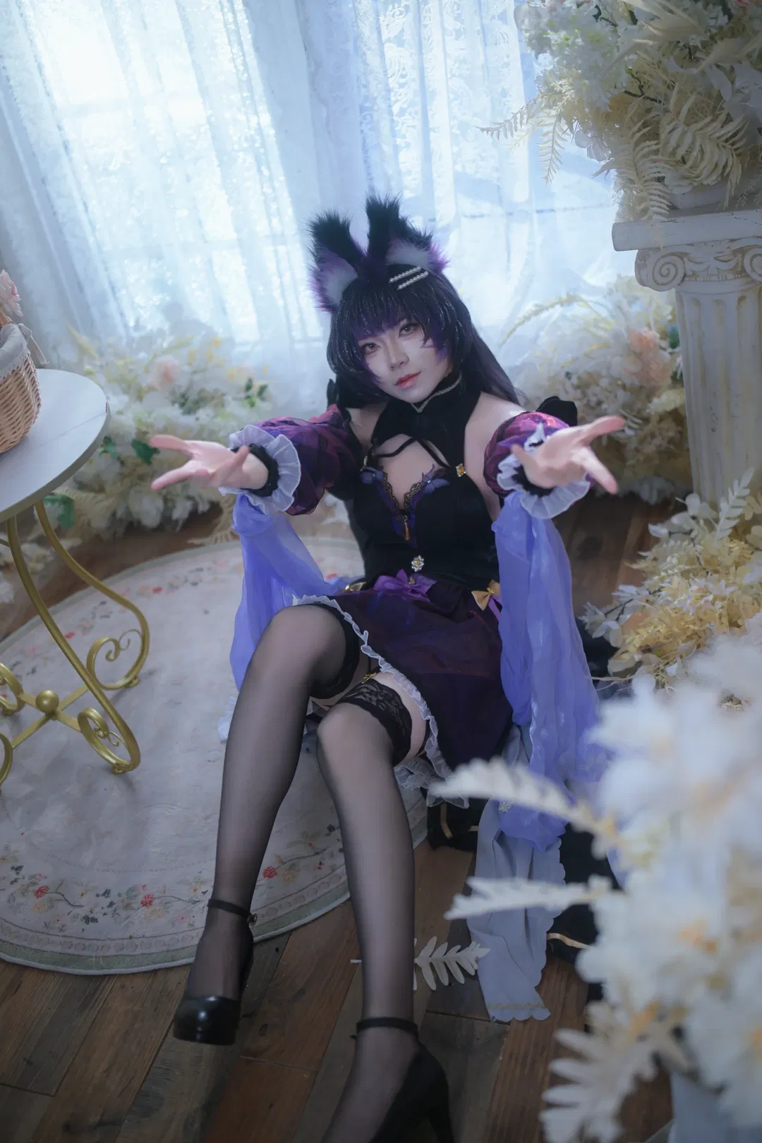 【武藏cos】碧蓝航线戒指礼服，紫黑丝袜与兽耳的华丽碰撞