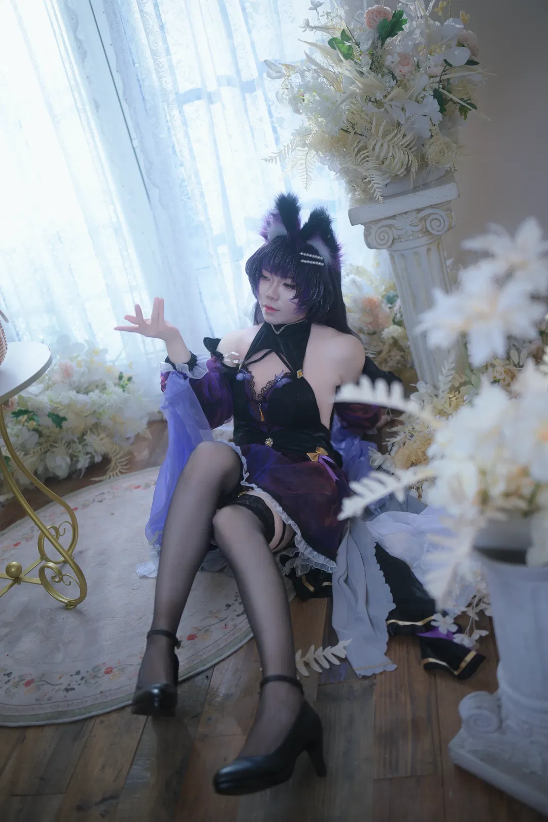 【武藏cos】碧藍航線戒指禮服，紫黑絲襪與獸耳的華麗碰撞 - 第 6 張