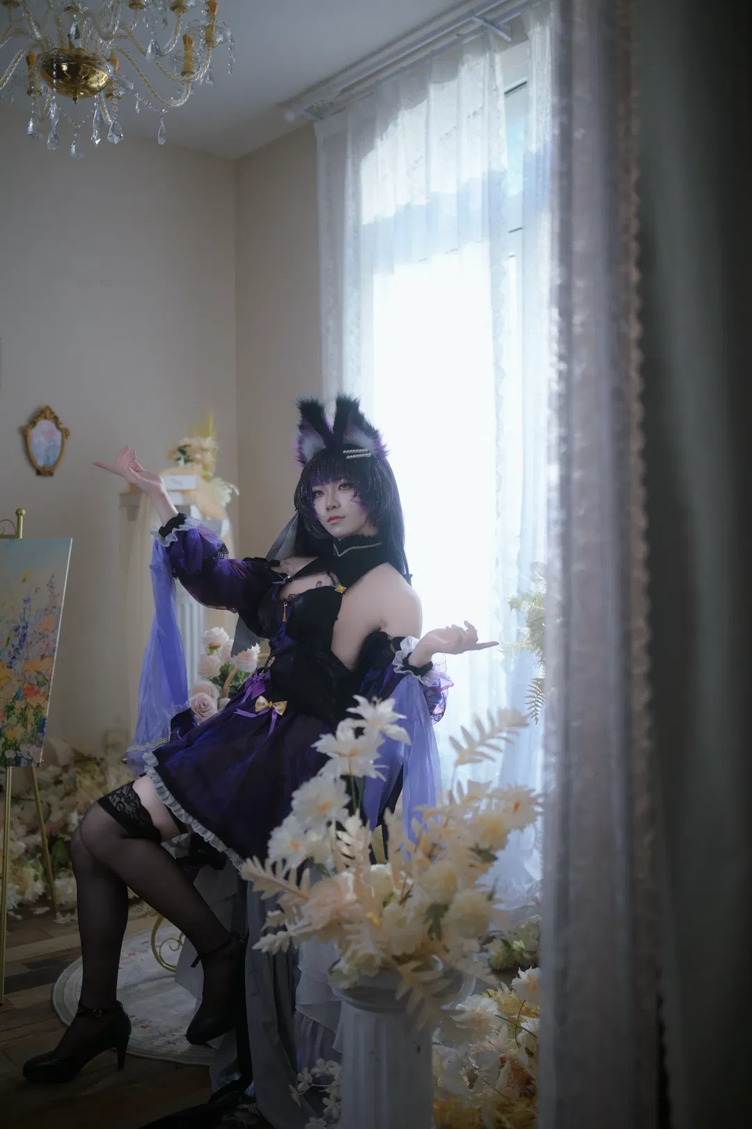 【武藏cos】碧藍航線戒指禮服，紫黑絲襪與獸耳的華麗碰撞 - 第 8 張