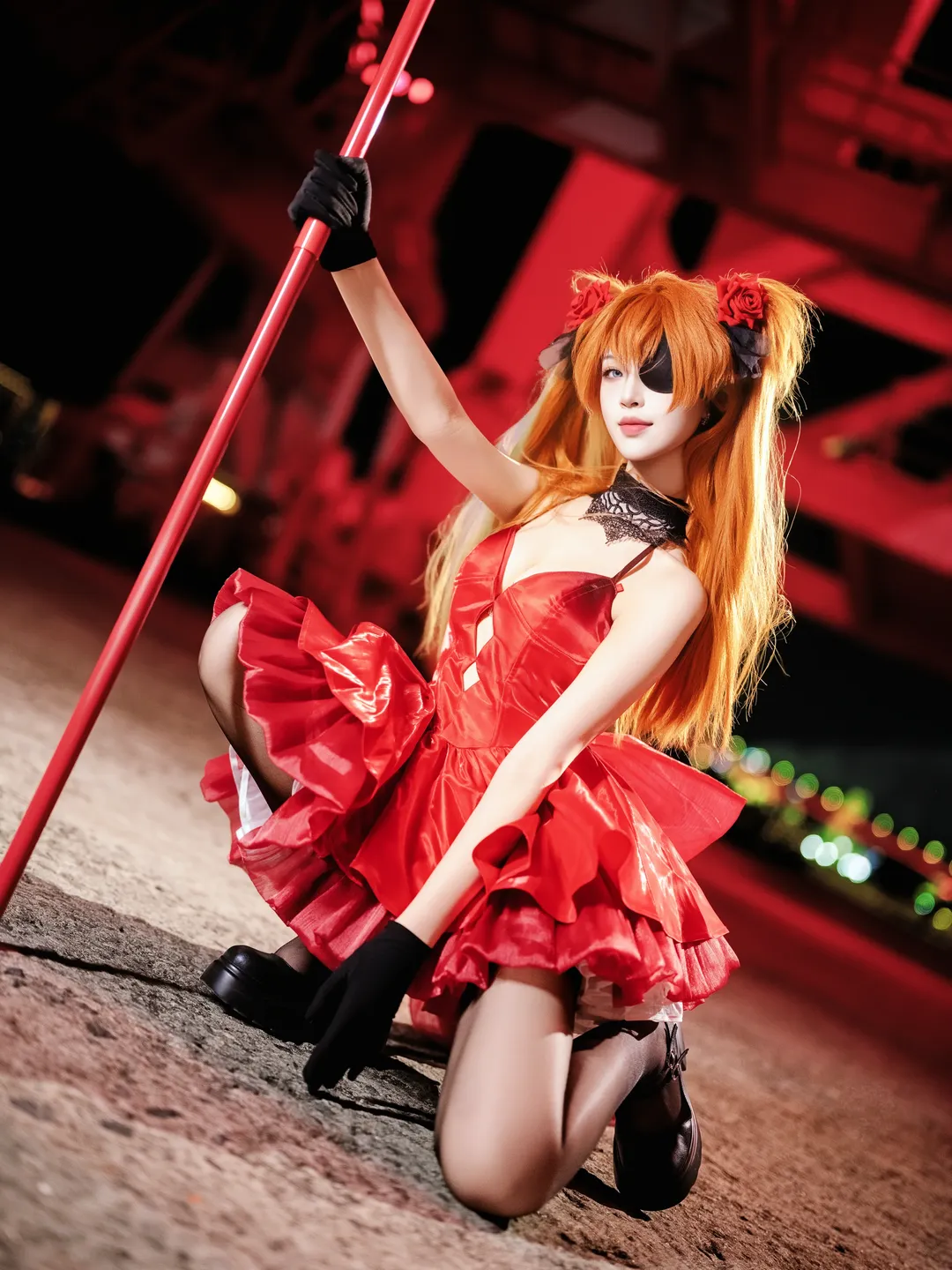 【明日香cos】新世纪福音战士夜景下的红黑碰撞 - 第 13 张