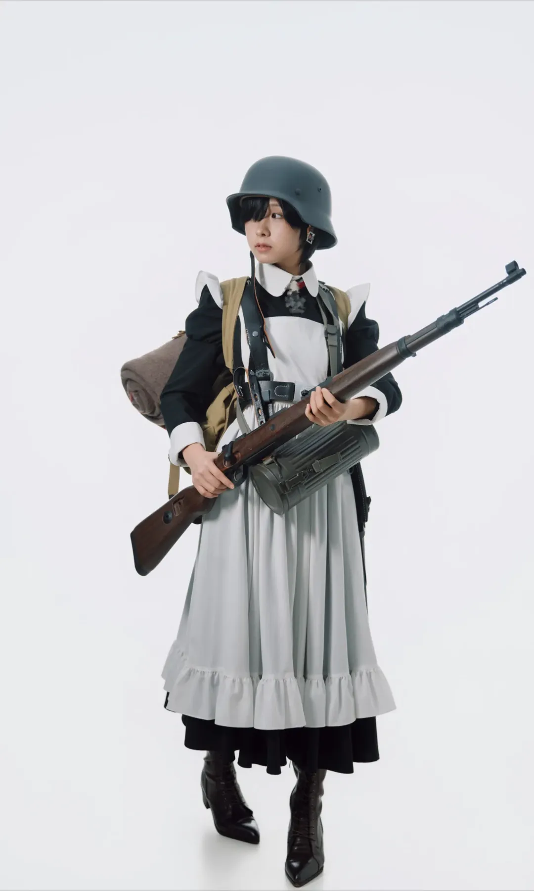 German-style maid Tactical Doll White studio photography combat girl Tactical outfit - Image 1