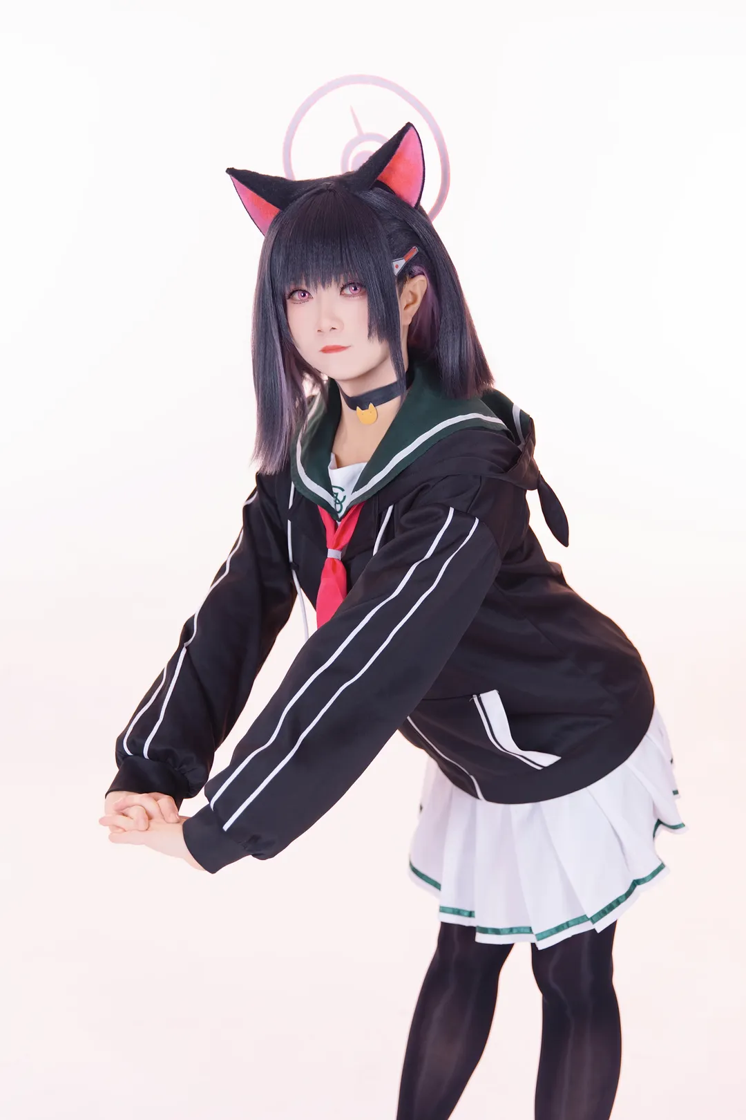 【杏山和纱cos】蔚蓝档案白棚正片，黑丝猫耳细节拉满 - 第 4 张