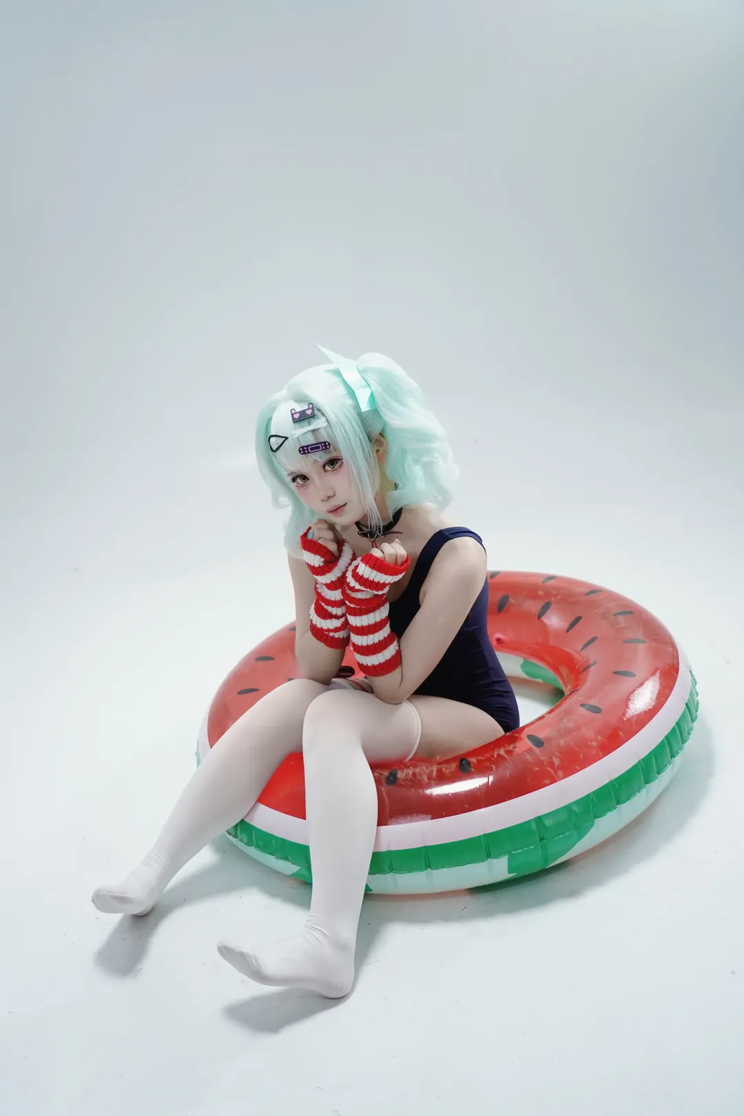 【千夏cos】夏日西瓜与薄荷绿双马尾的棚拍记录