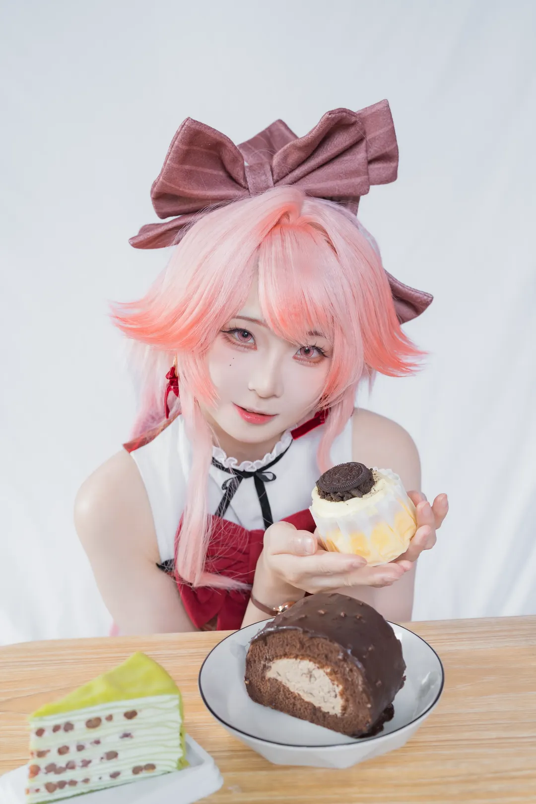 【萌萌香 遥cos】明日方舟的粉色大蝴蝶结甜品时间 - 第 1 张