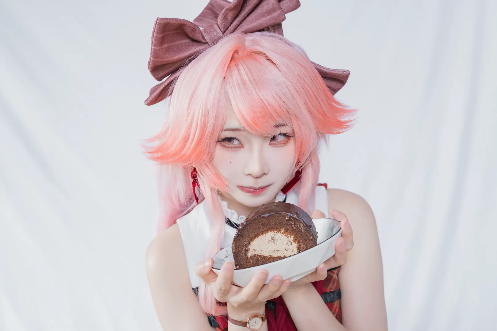 【モモカ・ハルカ コスプレ】アークナイツのピンクの大きなリボンのデザートタイム