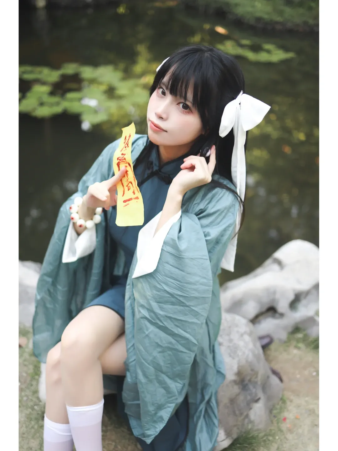 【药指cos】药之指，水边石雕前的符纸与白丝 - 第 2 张