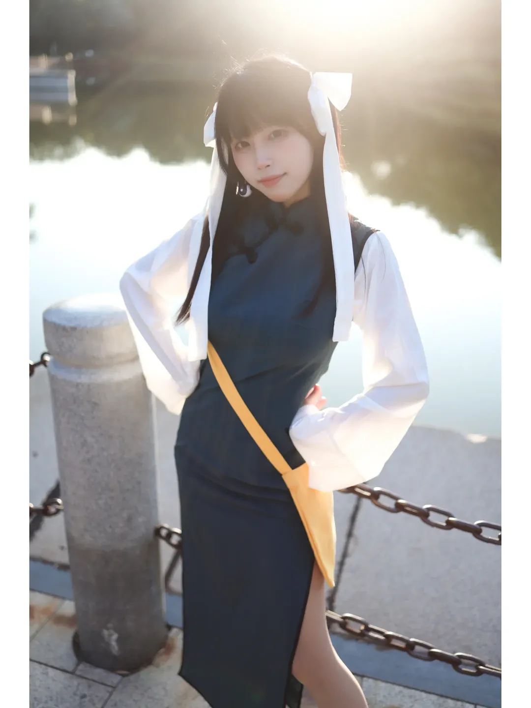 【药指cos】药之指，水边石雕前的符纸与白丝 - 第 3 张