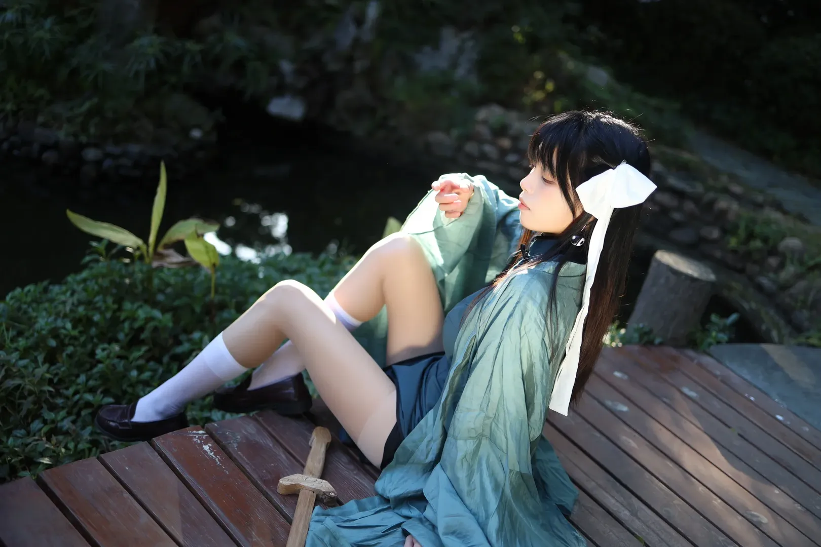 【药指cos】药之指，水边石雕前的符纸与白丝 - 第 5 张