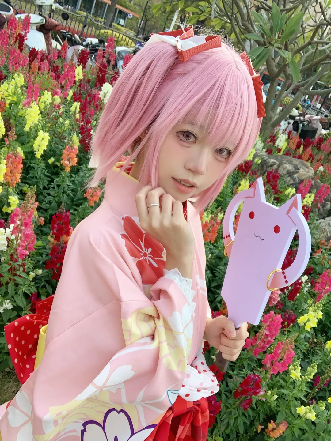 【鹿目圓cos】粉色和服與魔法少女小圓的溫柔氣質