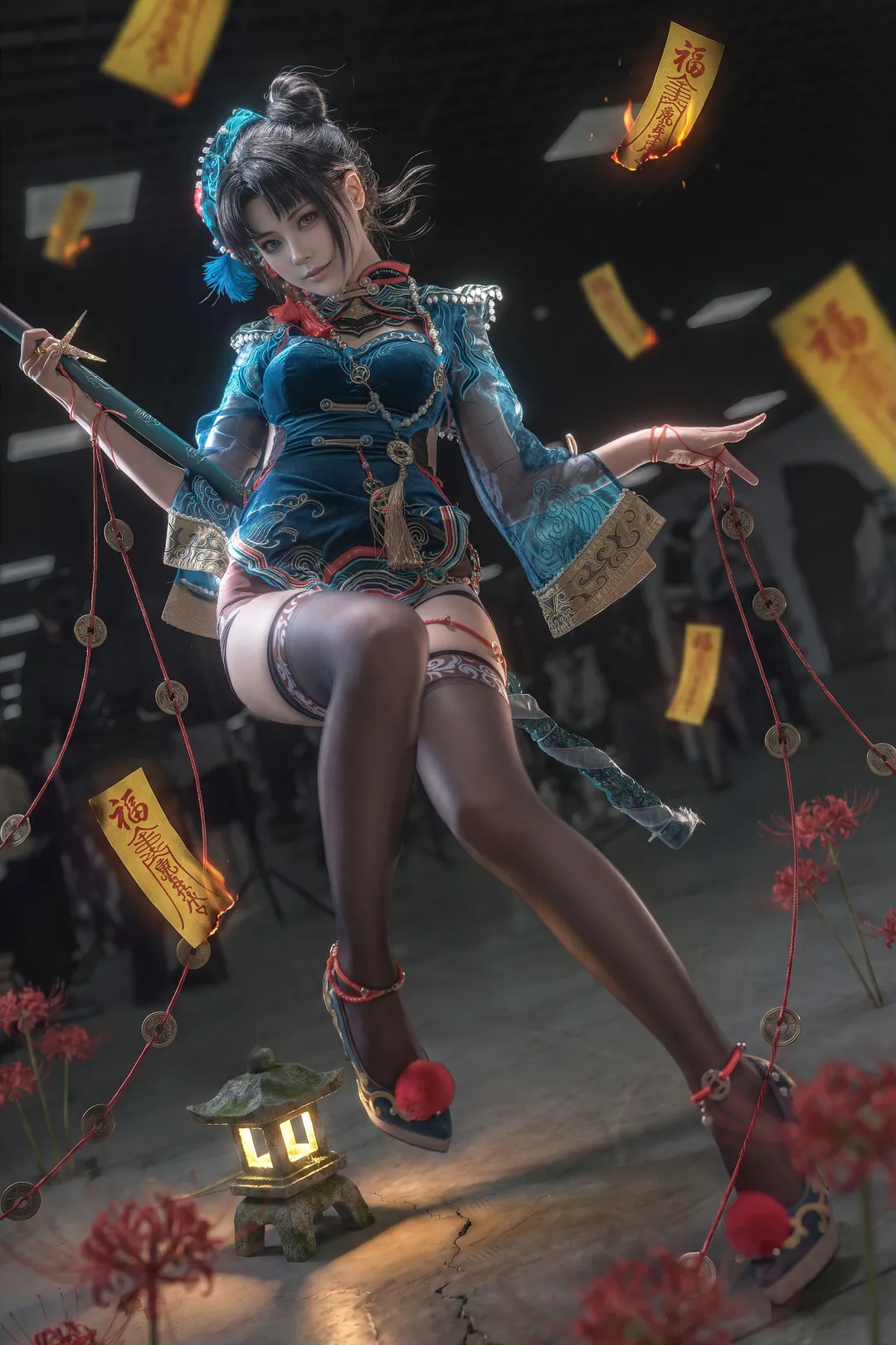 【玉玲珑cos】永劫无间僵尸风，红绳铜钱氛围感拉满 - 第 1 张
