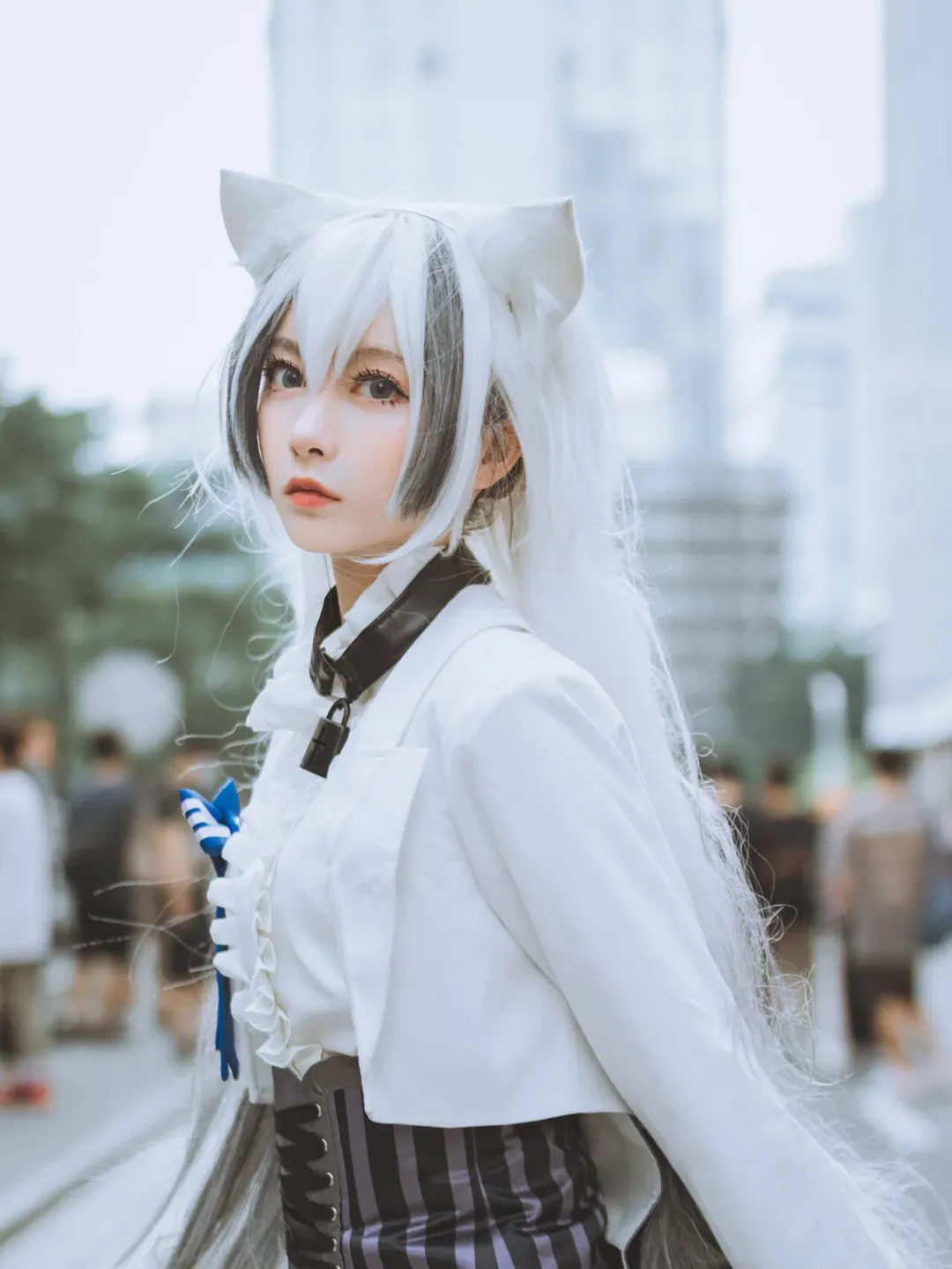黑挑染白发与透明伞，广州CPSP的雨日猫耳装扮返图 - 第 9 张