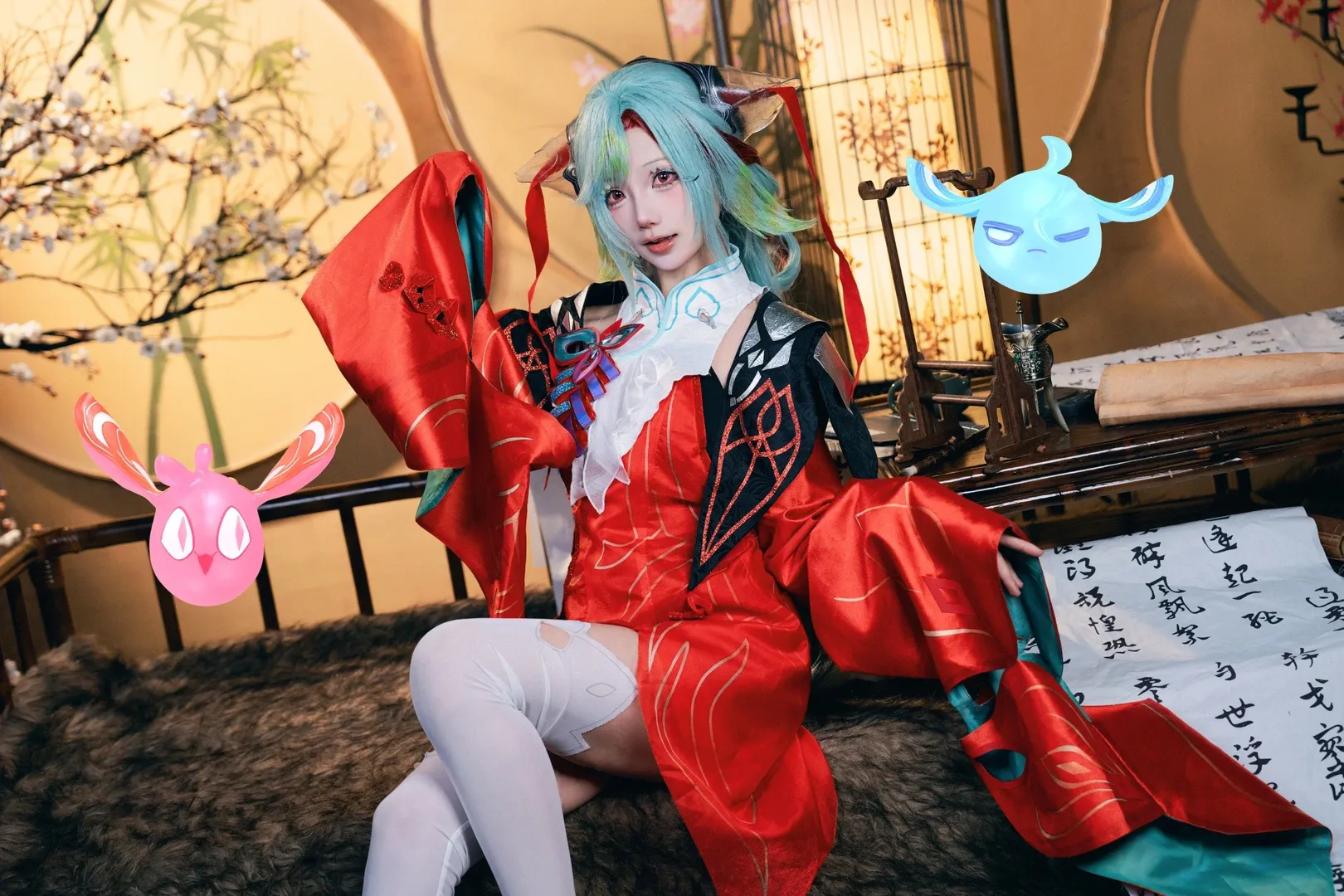 【少司缘cos】王者荣耀红袍白丝，古风书房里的奇幻氛围 - 第 4 张