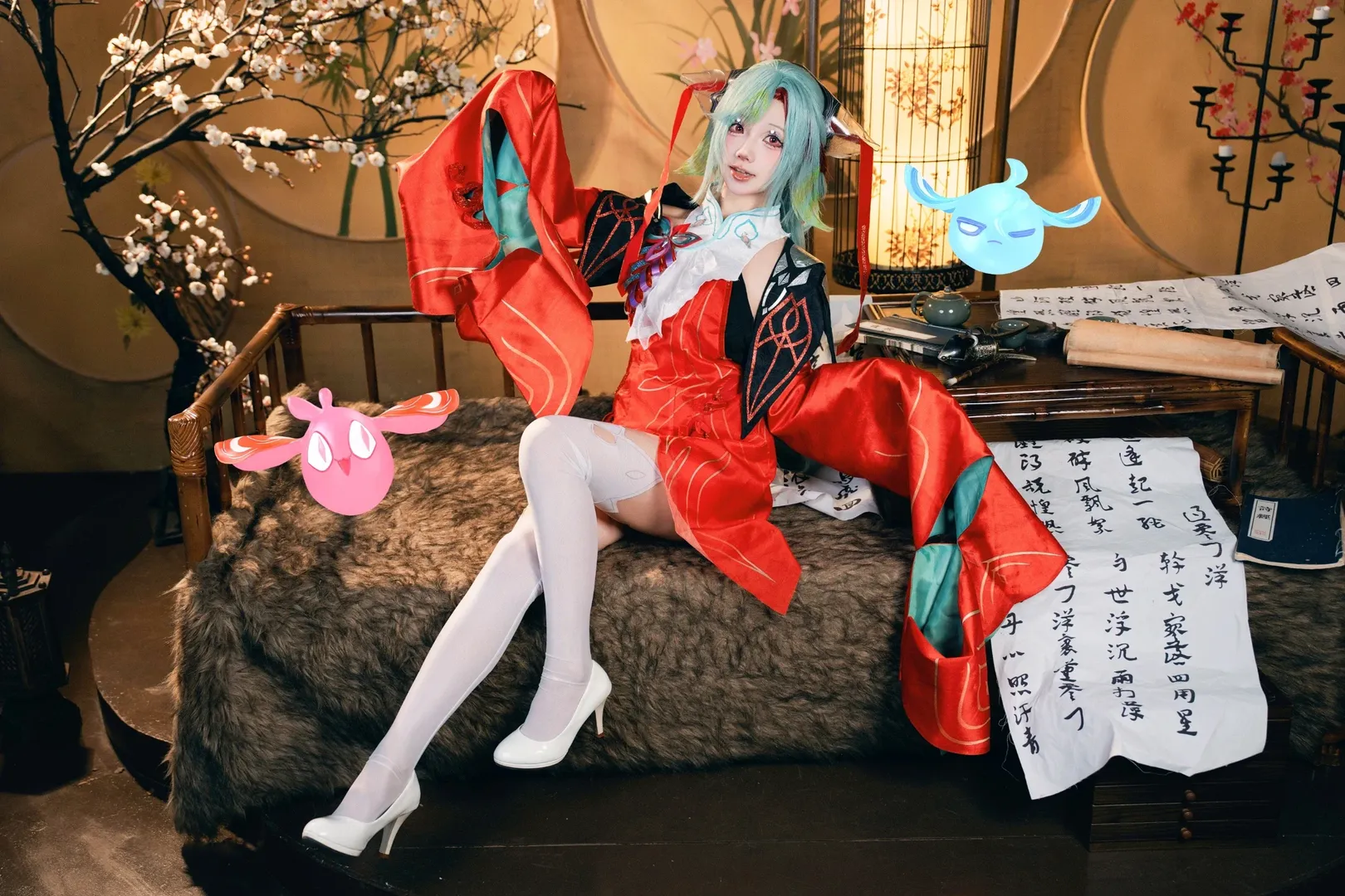 【少司缘cos】王者荣耀红袍白丝，古风书房里的奇幻氛围 - 第 5 张