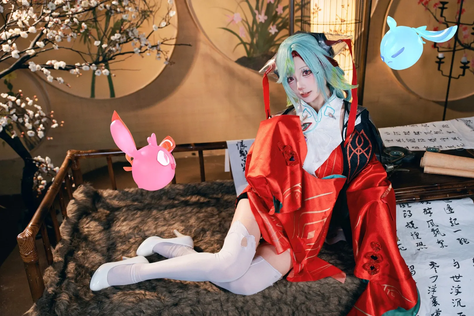 【少司缘cos】王者荣耀红袍白丝，古风书房里的奇幻氛围 - 第 7 张