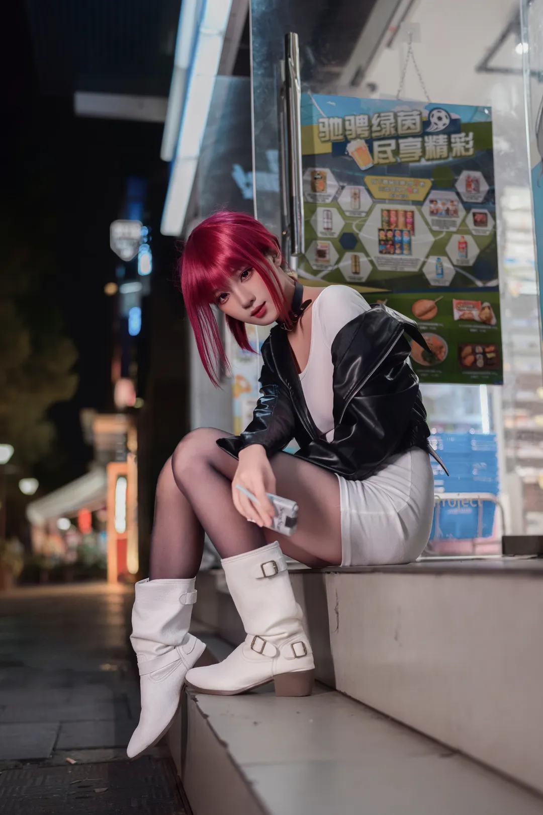 【田山小姐cos】夜色街頭裡的呑雲吐霧，這身皮衣配短裙太有感覺了 - 第 3 張