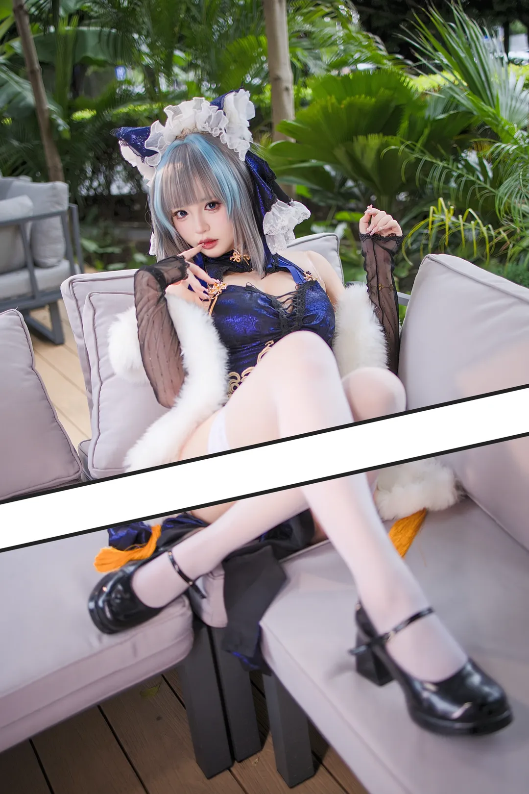 【柴郡cos】碧蓝航线柴郡的蓝色女仆风写真 - 第 1 张