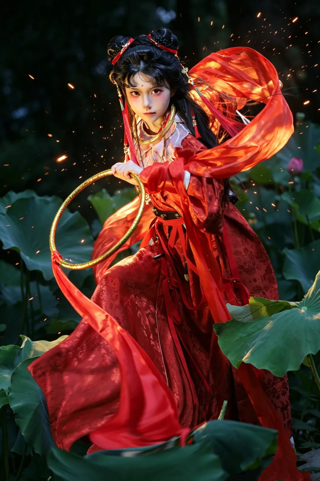 【哪吒cos】紅妝金環，荷花池畔的國風戰甲少女 - 第 1 張