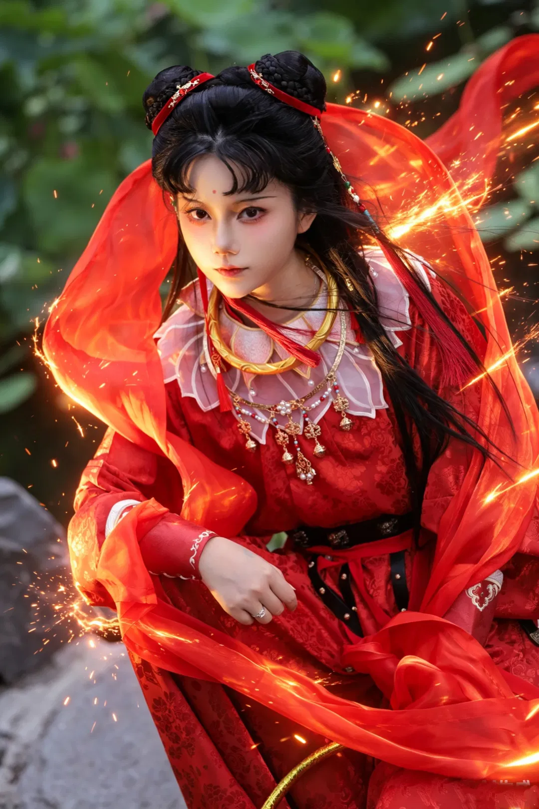 【哪吒cos】紅妝金環，荷花池畔的國風戰甲少女 - 第 3 張