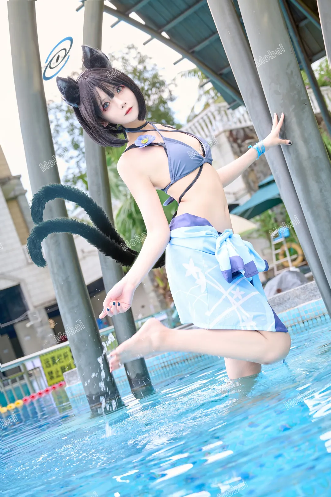 【桐生桔梗cos】夏日泳池邊的貓娘，清涼一夏 - 第 1 張