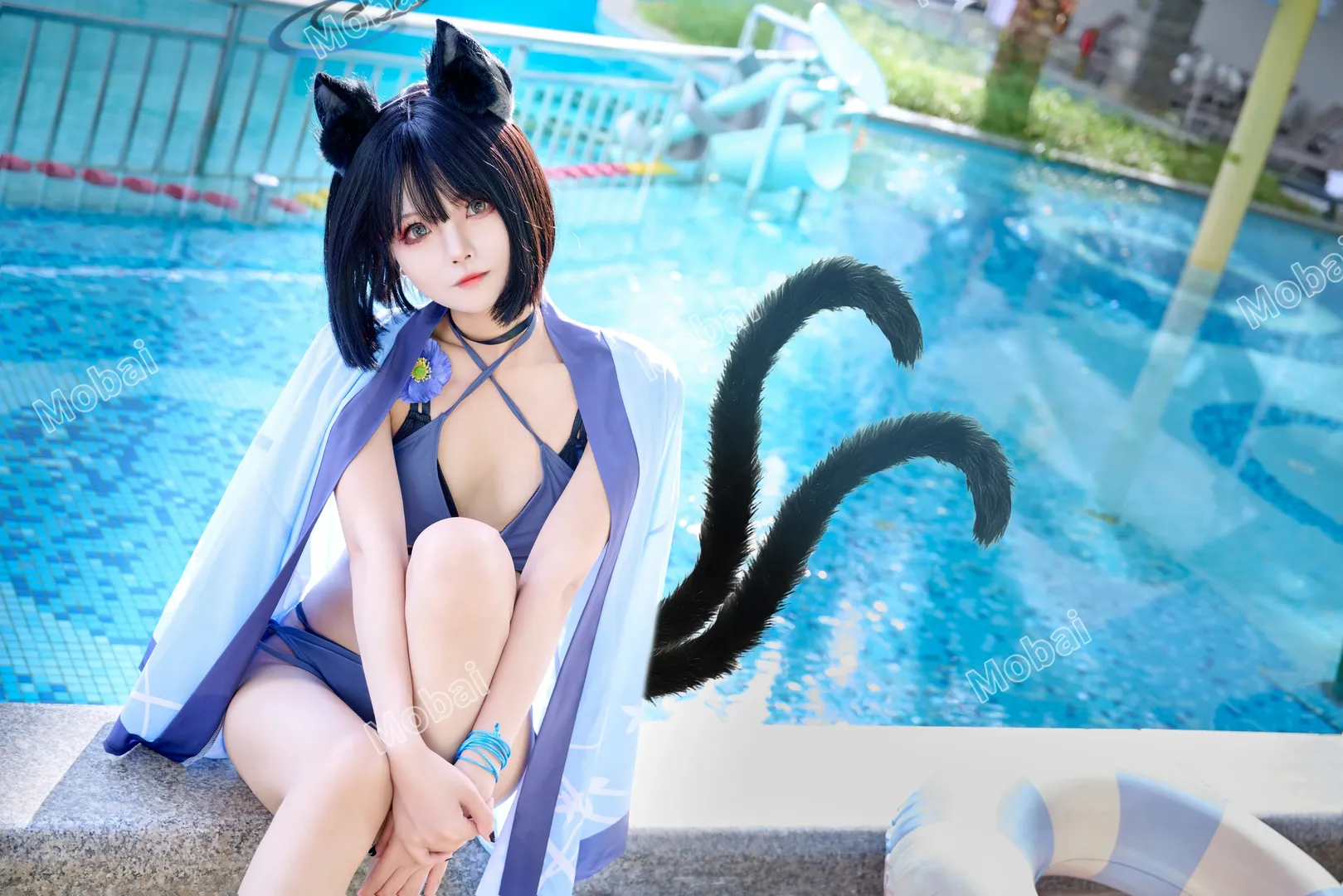 【桐生桔梗cos】夏日泳池邊的貓娘，清涼一夏 - 第 10 張