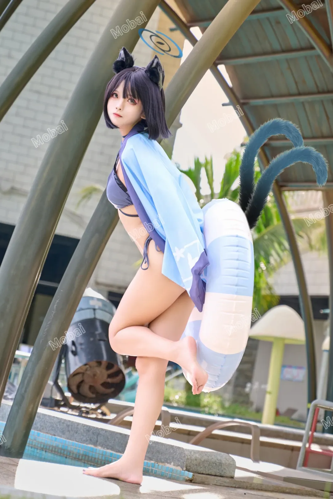 【桐生桔梗cos】夏日泳池邊的貓娘，清涼一夏 - 第 3 張