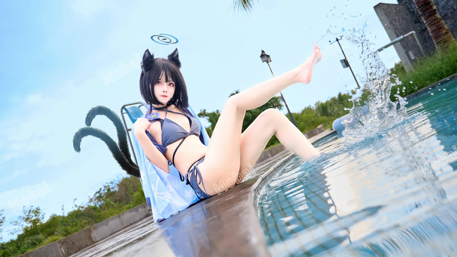 【桐生桔梗cos】夏日泳池邊的貓娘，清涼一夏 - 第 6 張