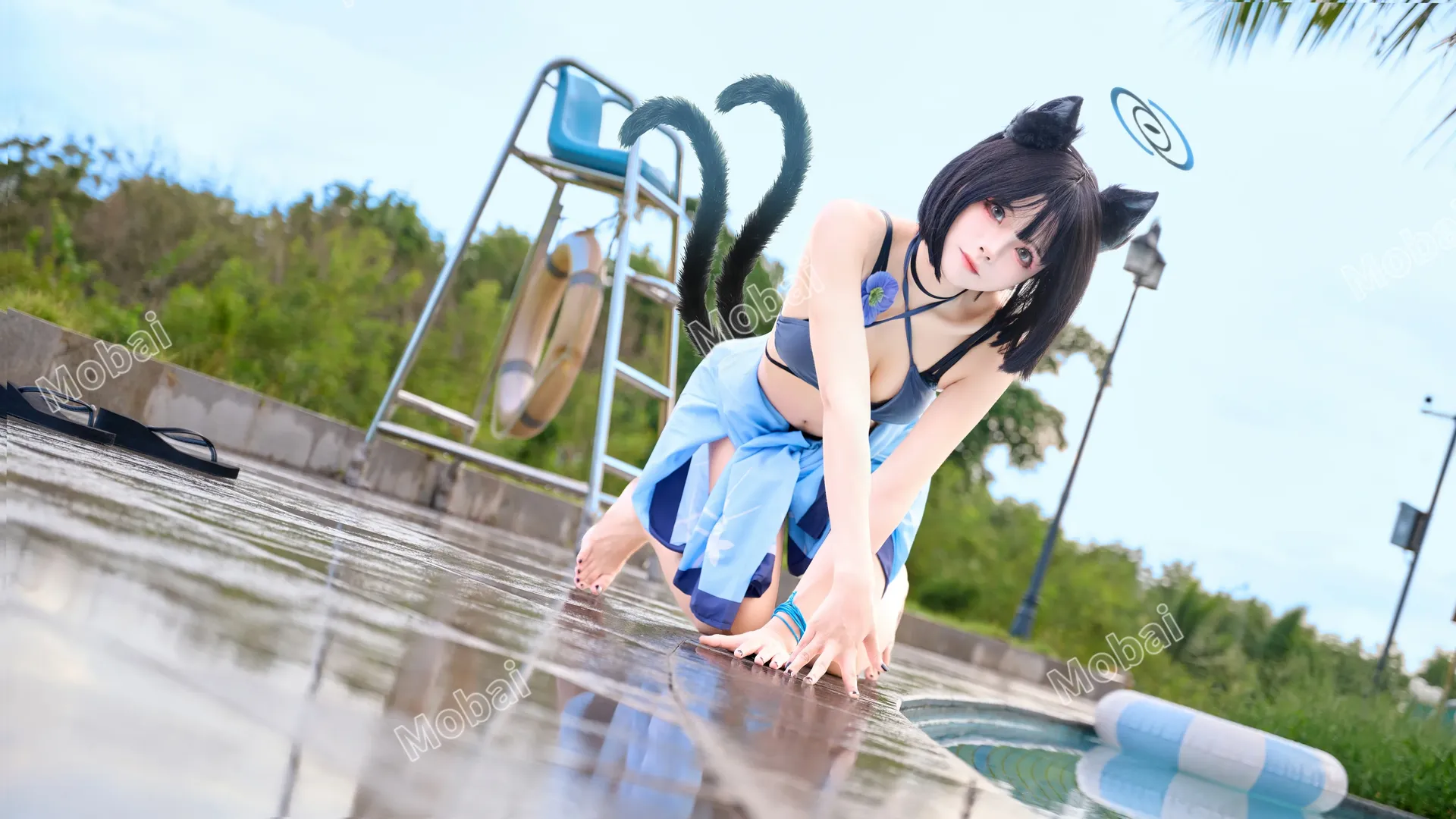 【桐生桔梗cos】夏日泳池邊的貓娘，清涼一夏 - 第 7 張