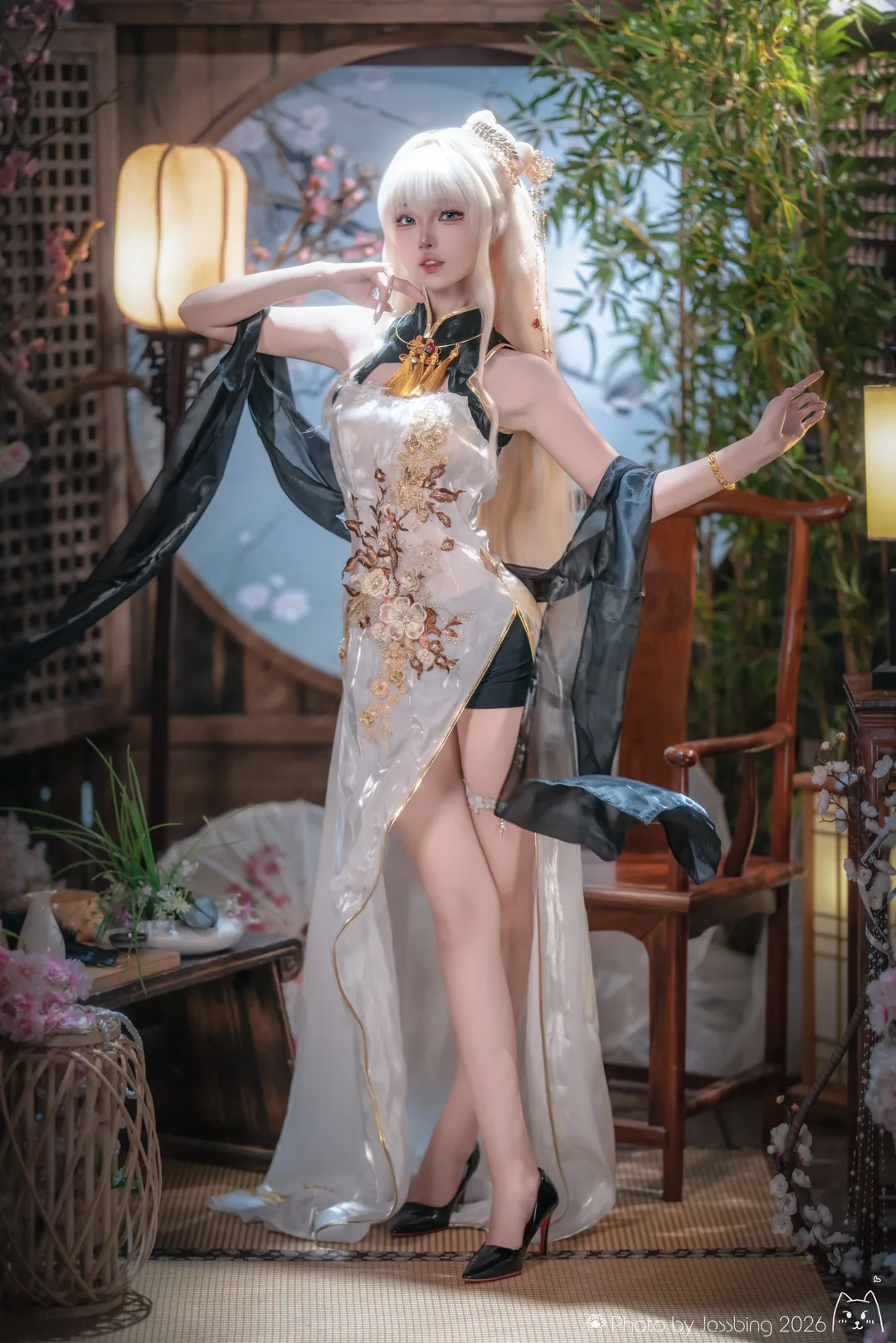 【皇冠cos】胜利女神旗袍风，黑白金交织的华丽 - 第 4 张