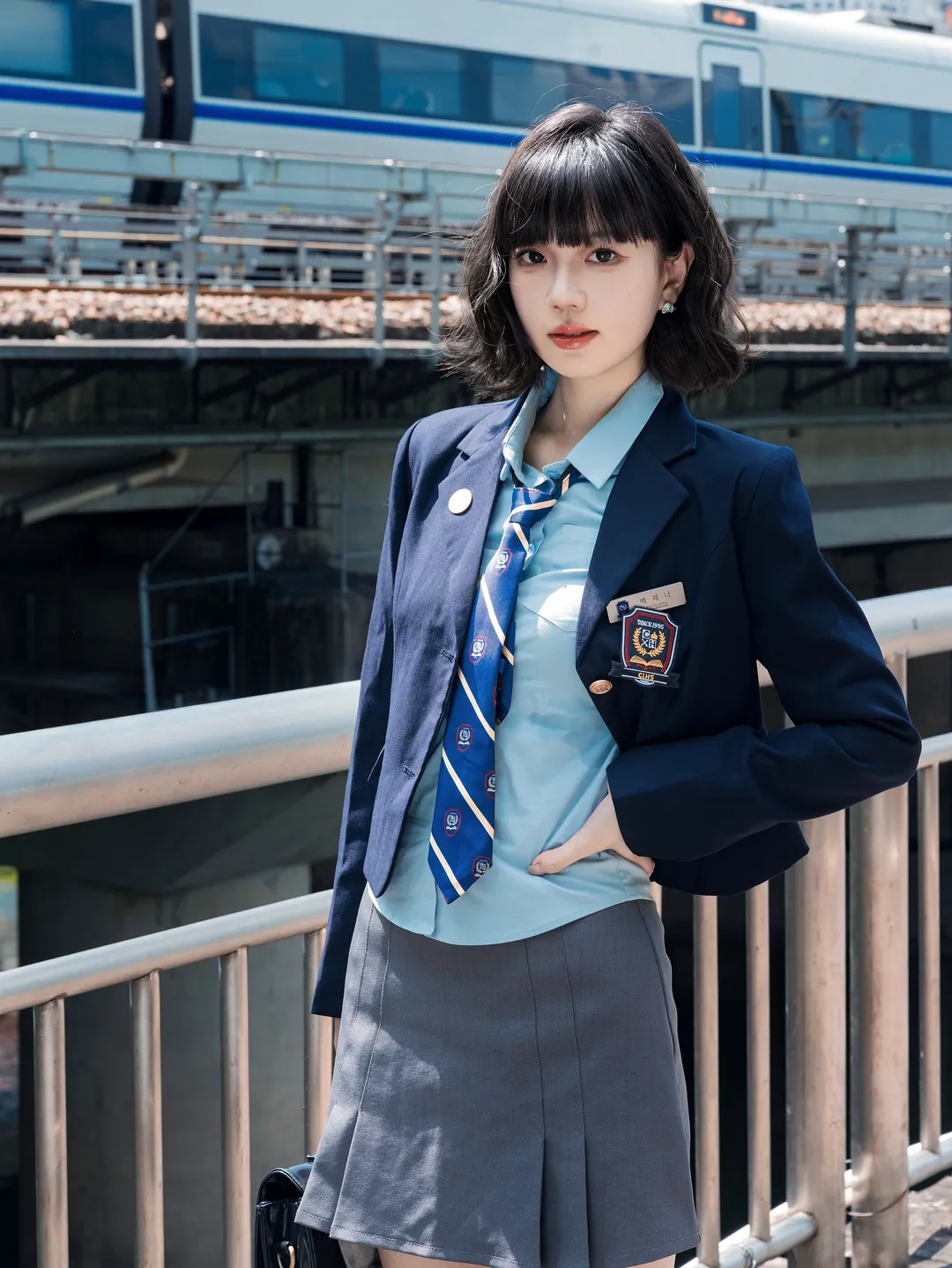 韩系学院风铁道少女 阳光下的制服写真 - 第 9 张
