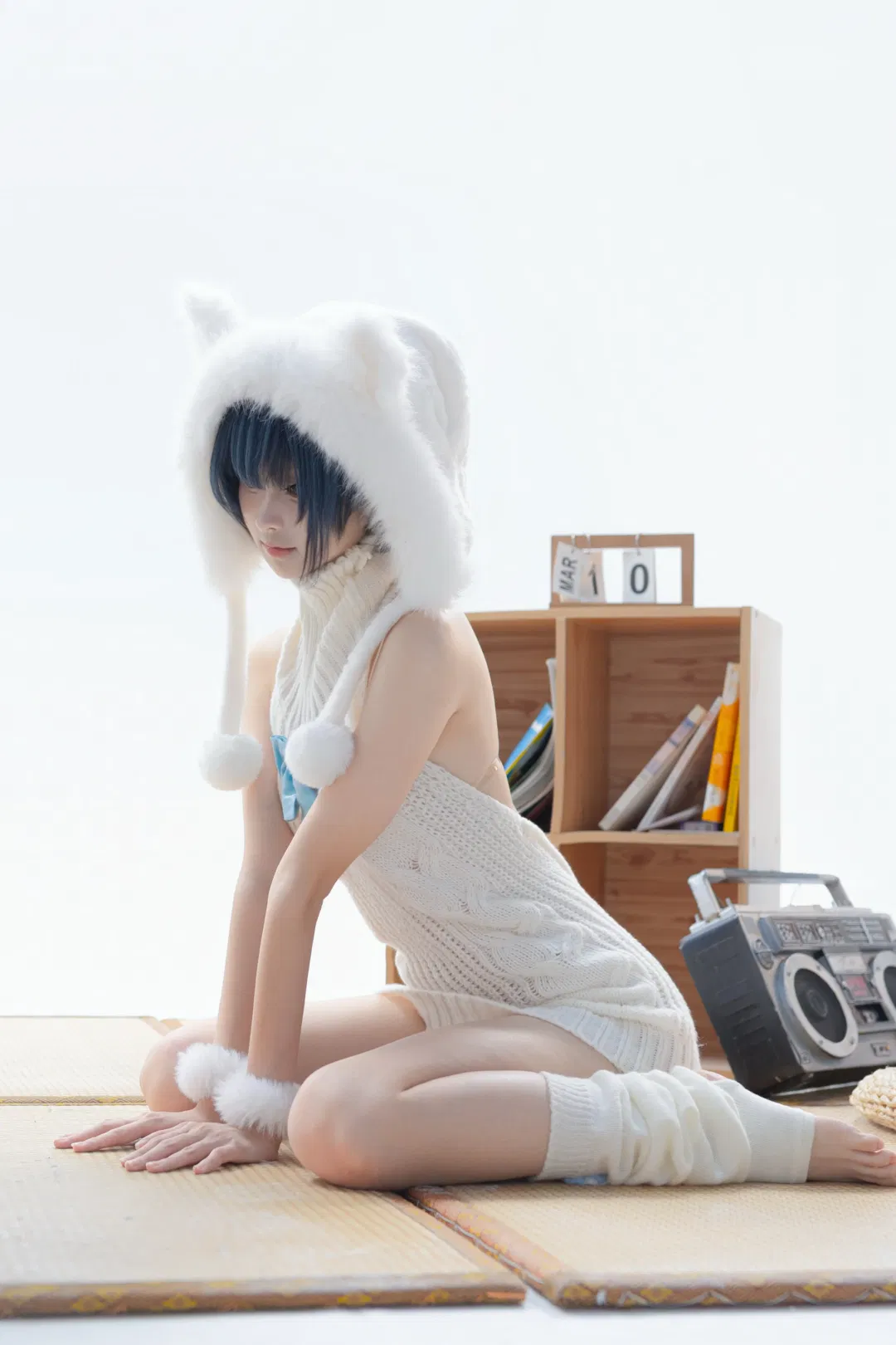 【妃咲cos】蔚蓝档案妃咲猫猫系针织居家写真 - 第 3 张