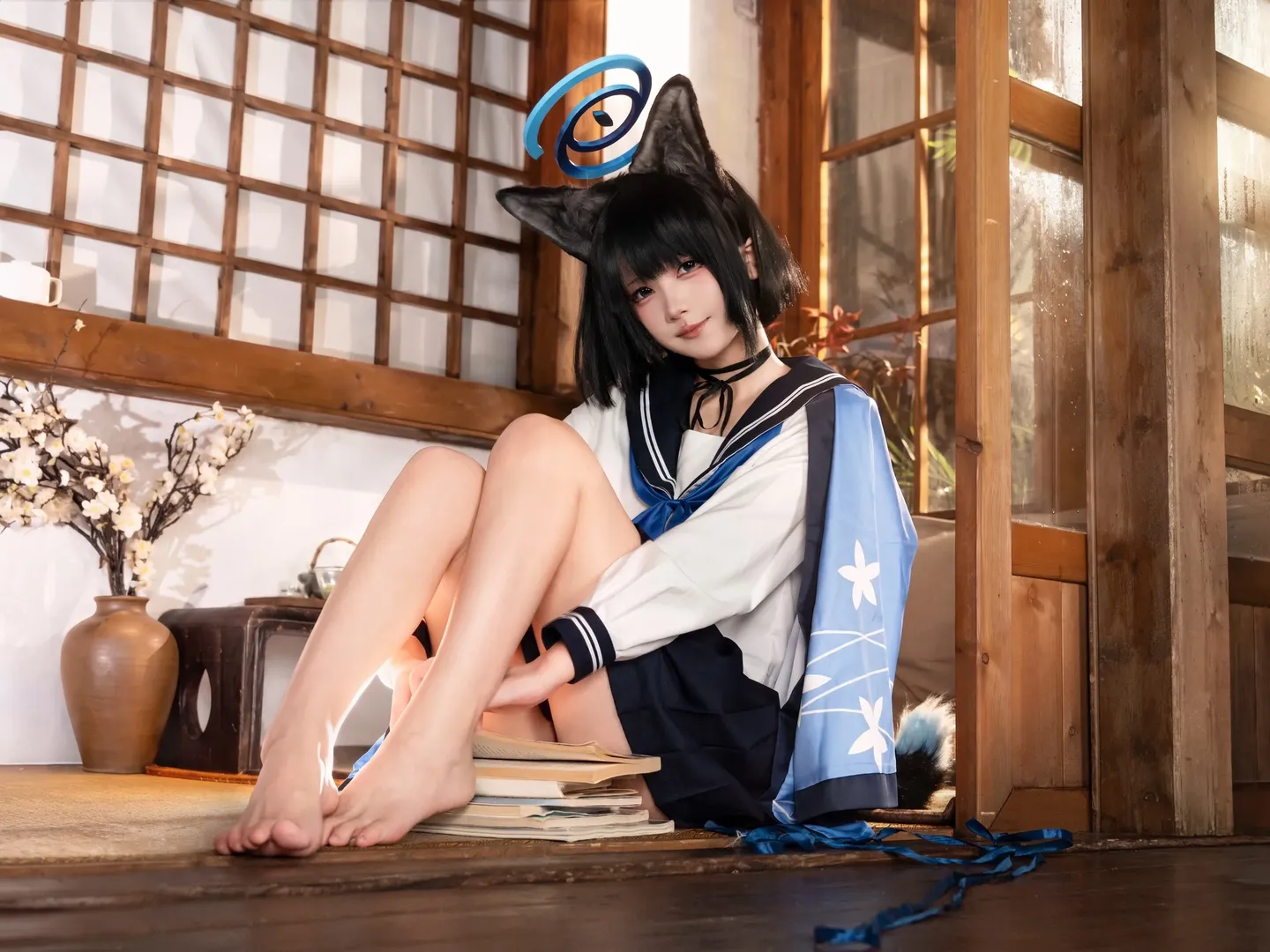 【桐生桔梗cos】碧蓝档案和风午后，水手服与兽耳的慵懒时光 - 第 2 张