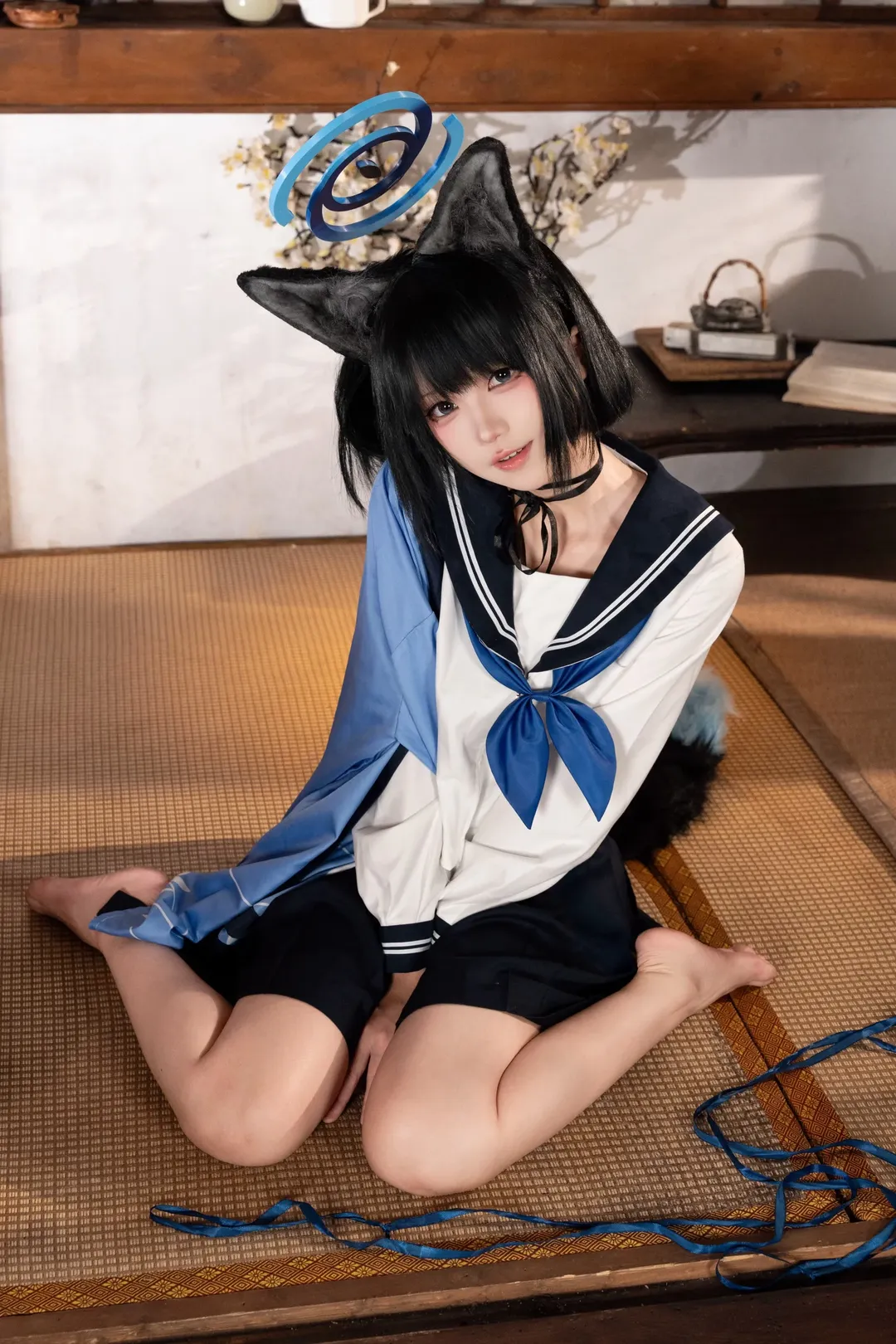 【桐生桔梗cos】碧蓝档案和风午后，水手服与兽耳的慵懒时光 - 第 4 张