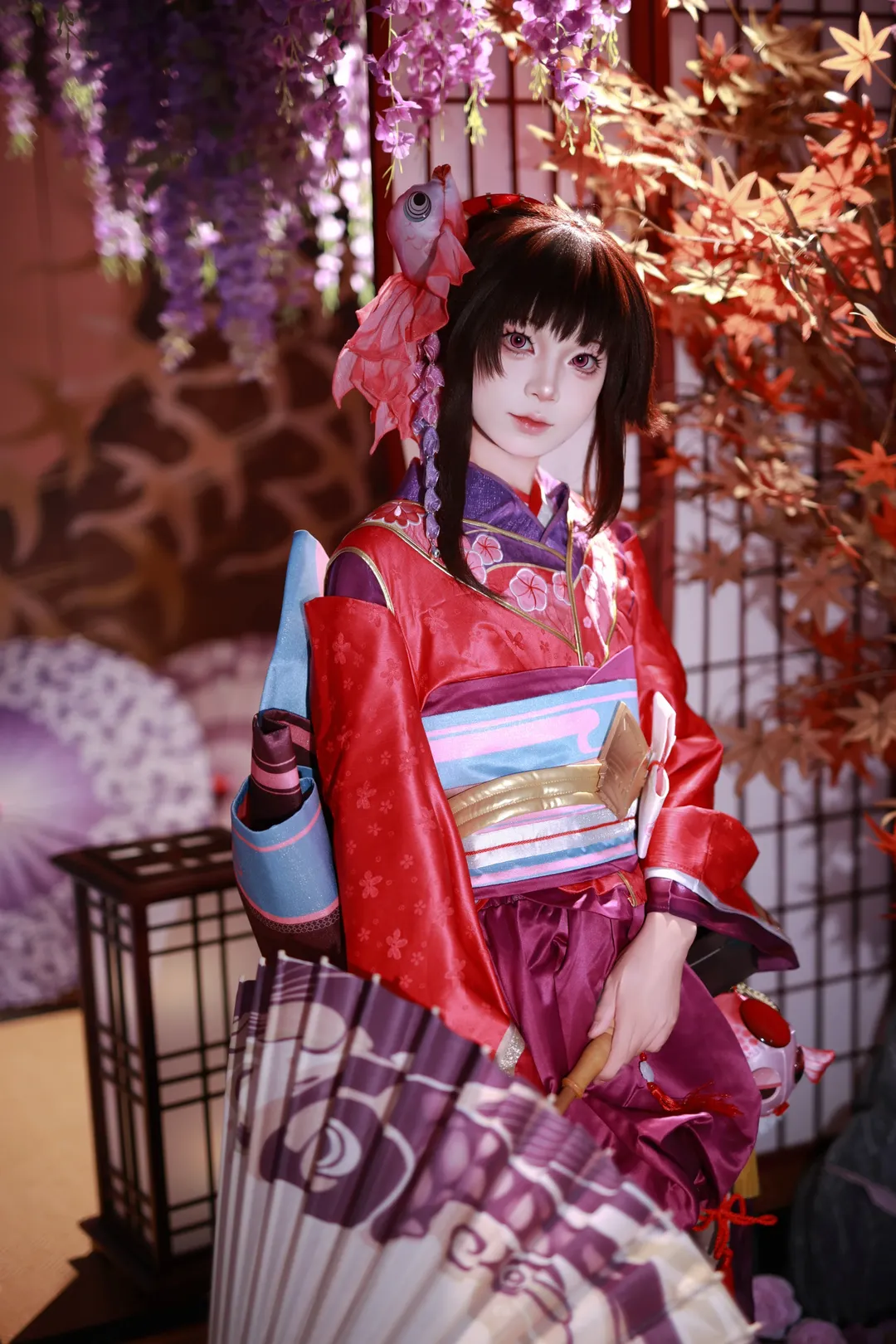 【神乐cos】阴阳师里的和风装扮，紫藤红枫下的花面交相映 - 第 1 张