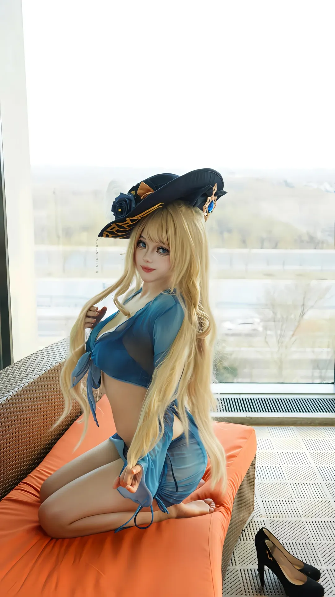 【娜維婭cos】海邊私設的藍色透視泳裝寫真 - 第 1 張