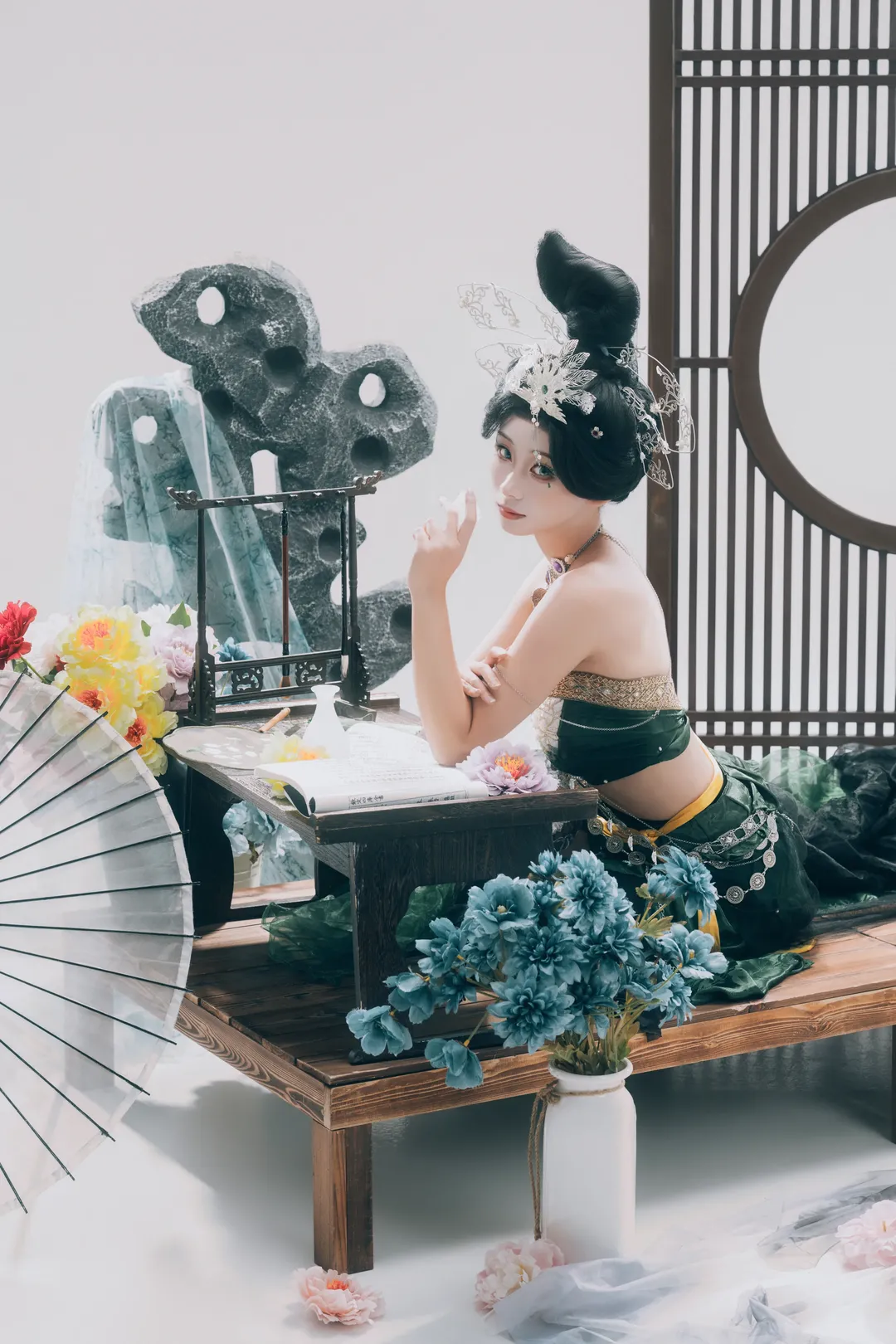 长醉花间树阴 墨绿轻纱国风cos记录 - 第 1 张