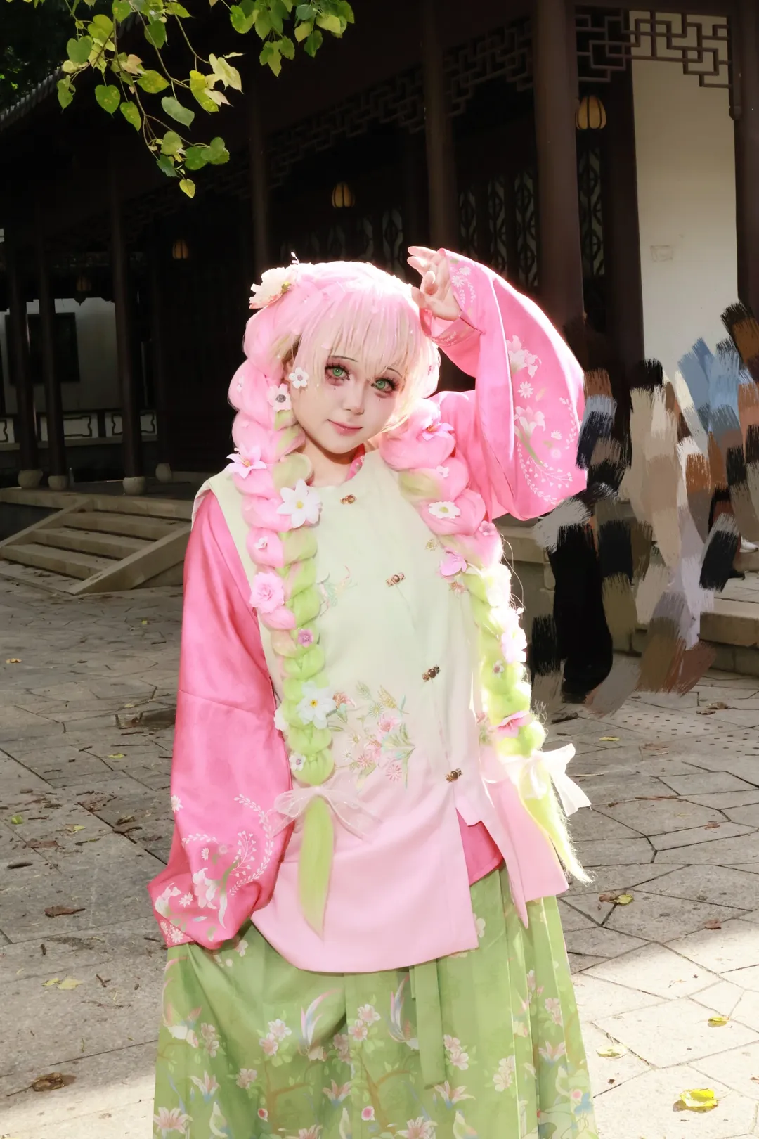 【甘露寺蜜璃cos】阳光下的粉绿私设汉服穿搭 - 第 2 张
