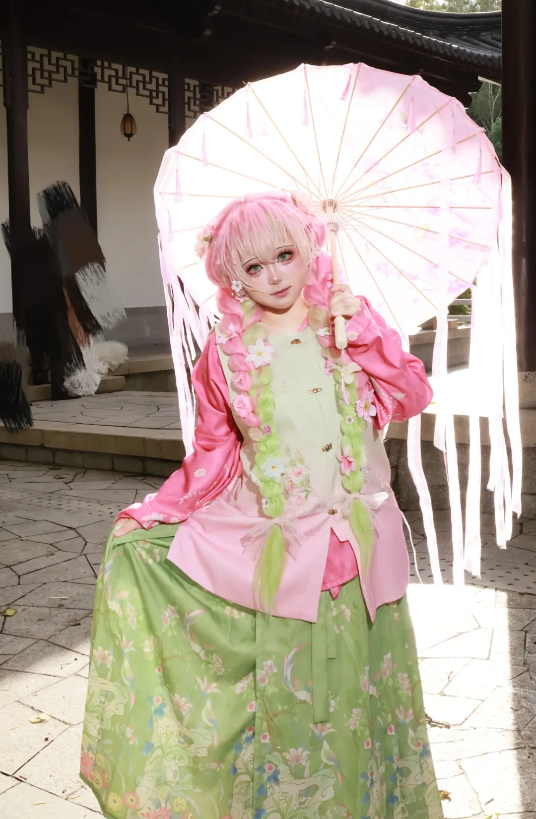【甘露寺蜜璃cos】阳光下的粉绿私设汉服穿搭 - 第 4 张